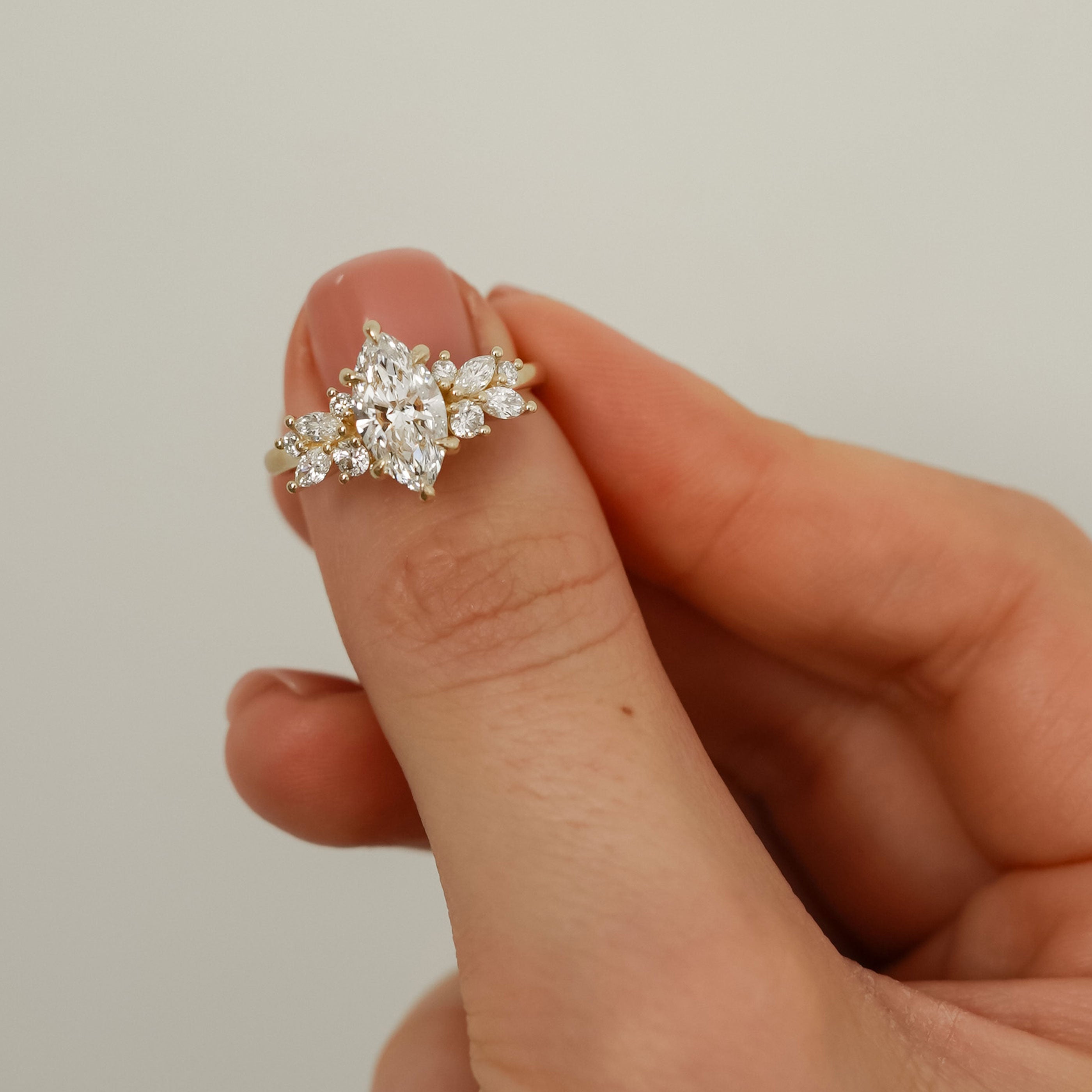 Marquise Anna's Dream Cluster Engagement Ring, Moissanite/Lab Diamond