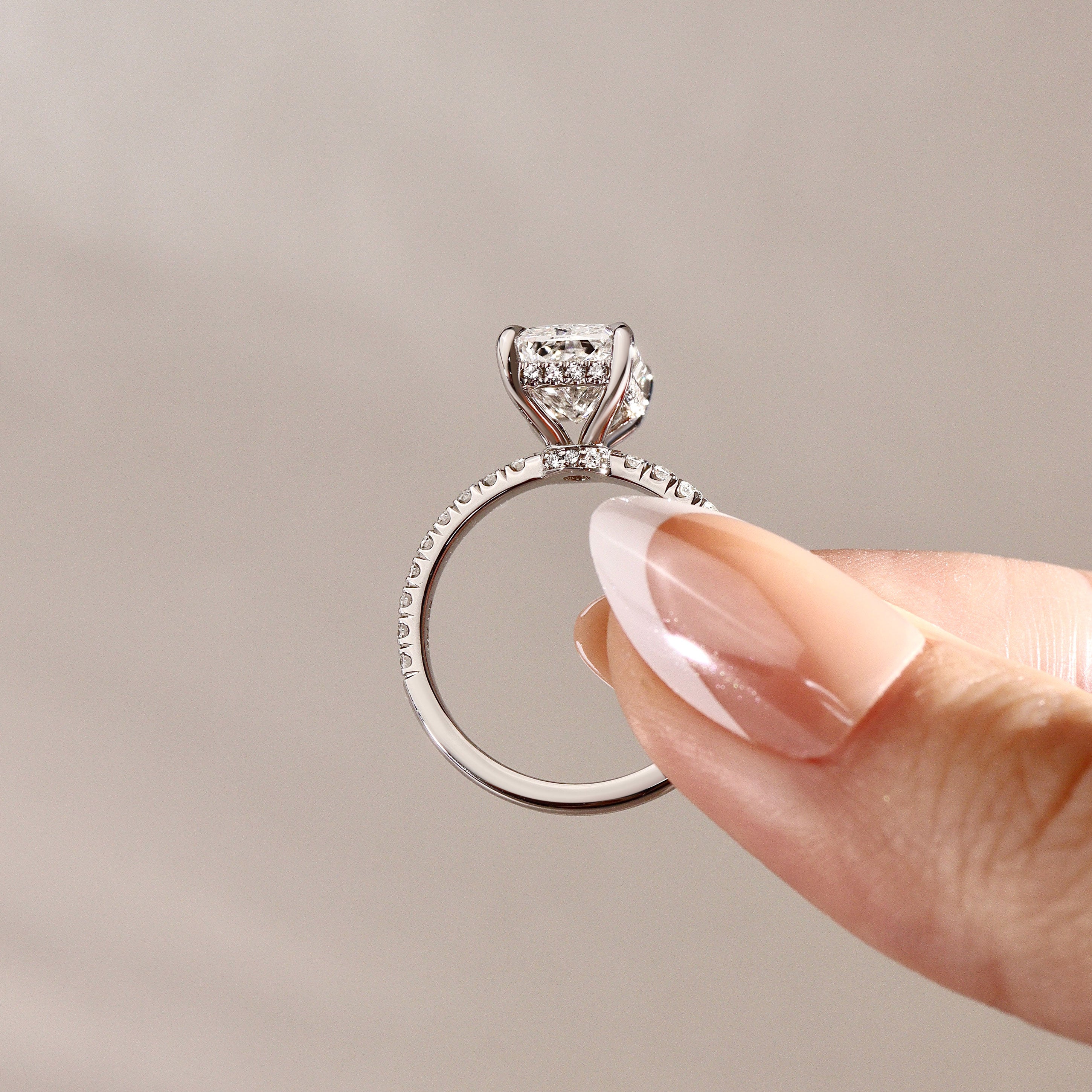 Lily Radiant Double Hidden Halo Engagement Ring, Moissanite/Lab Grown Diamond