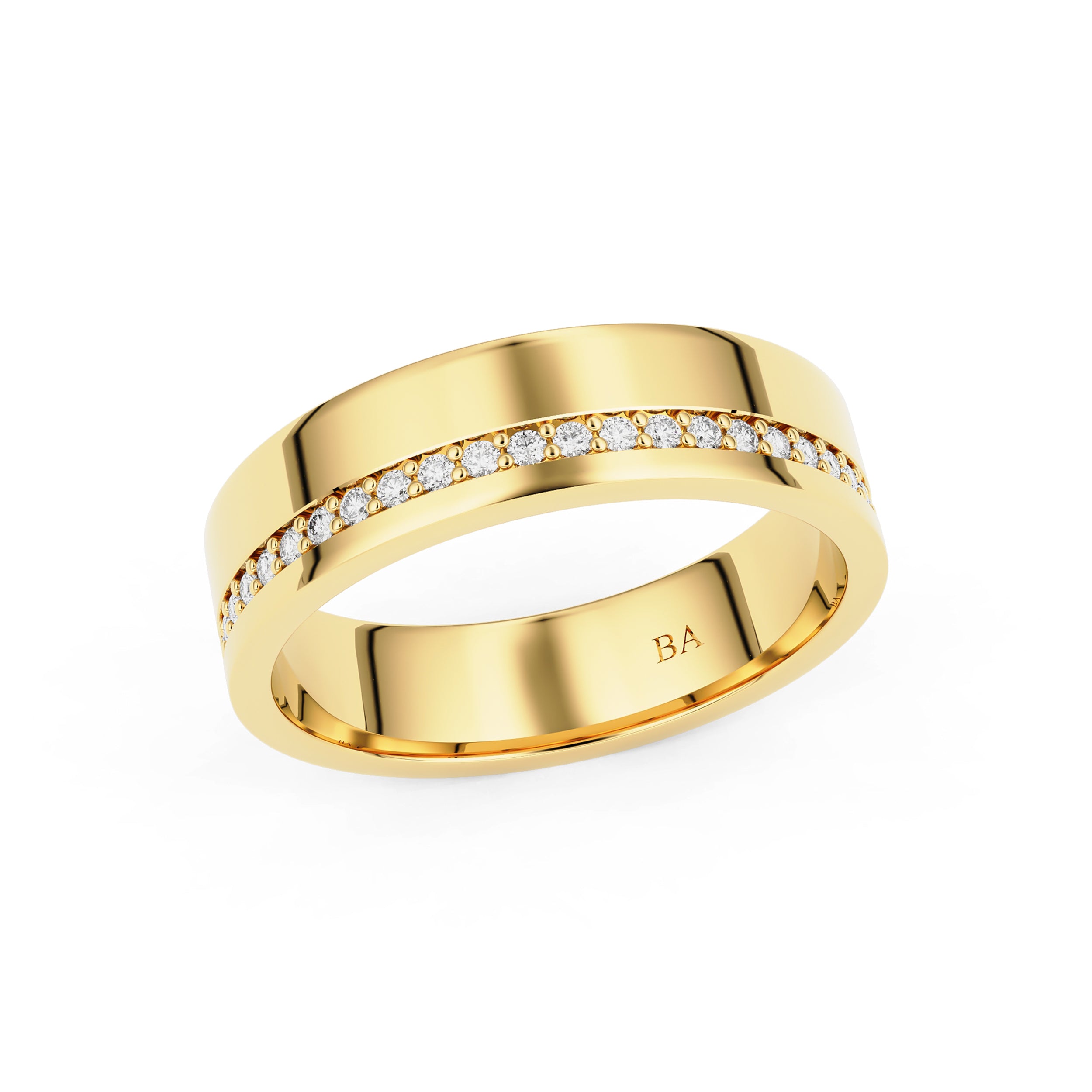 5.5mm Half Pavé Forever Wedding Band, 14k Gold