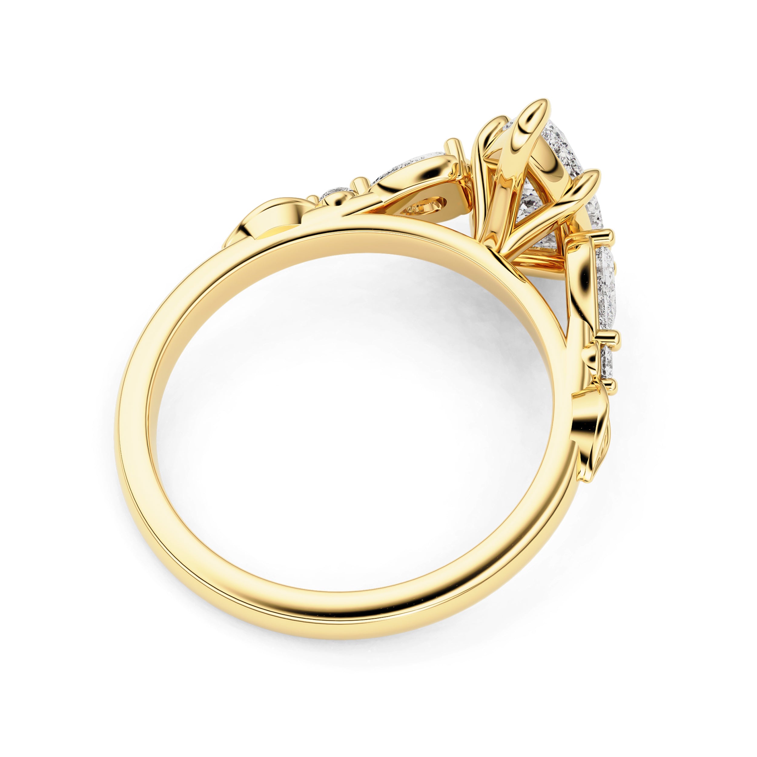 Madison Pear Art Deco Leaf Engagement Ring, Moissanite/Lab Diamond