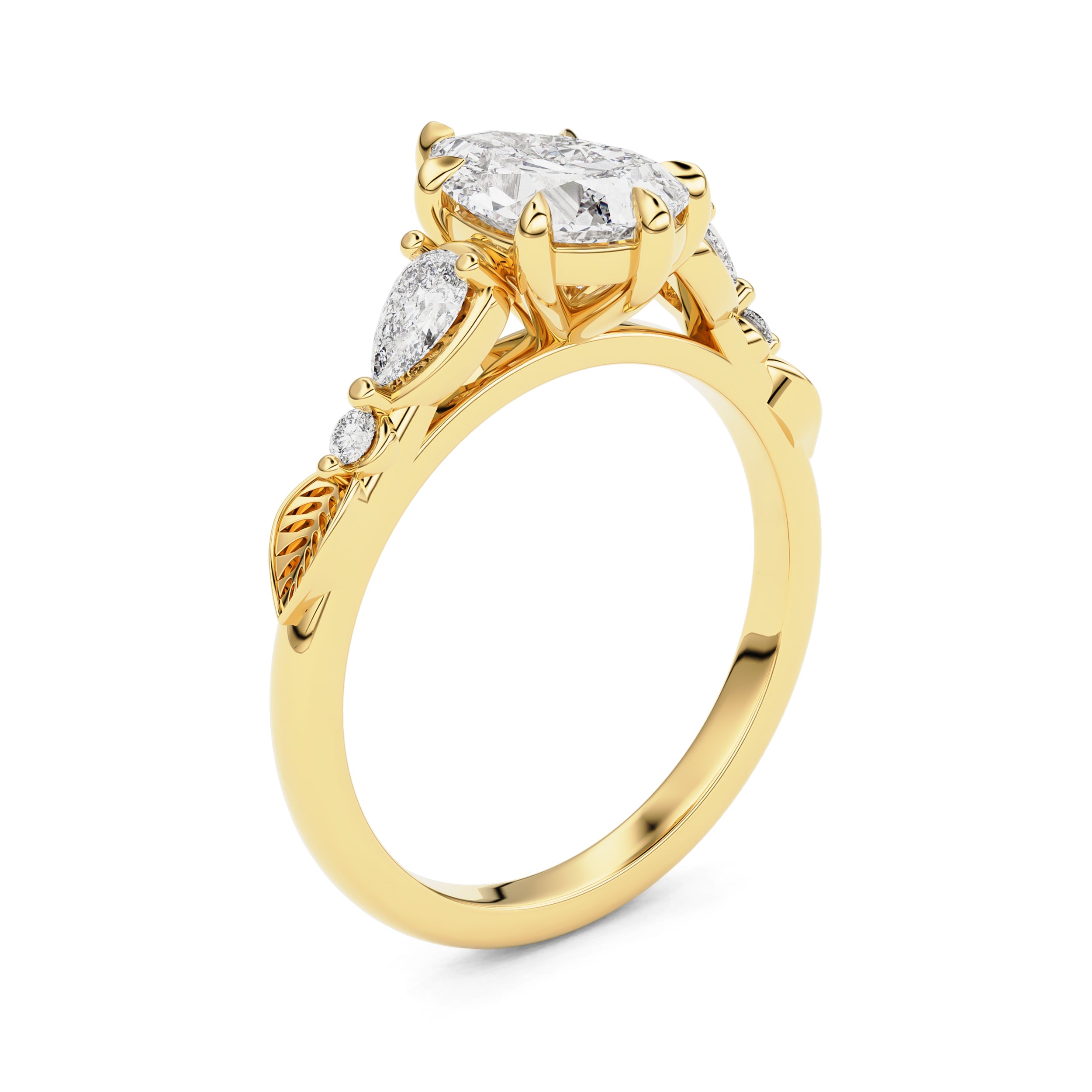 Madison Pear Art Deco Leaf Engagement Ring, Moissanite/Lab Diamond