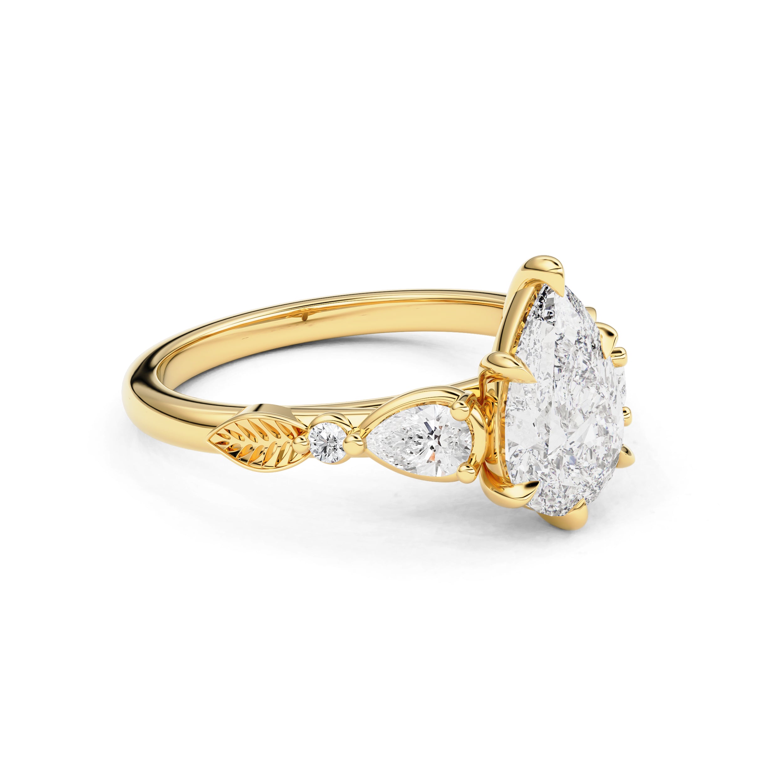 Madison Pear Art Deco Leaf Engagement Ring, Moissanite/Lab Diamond
