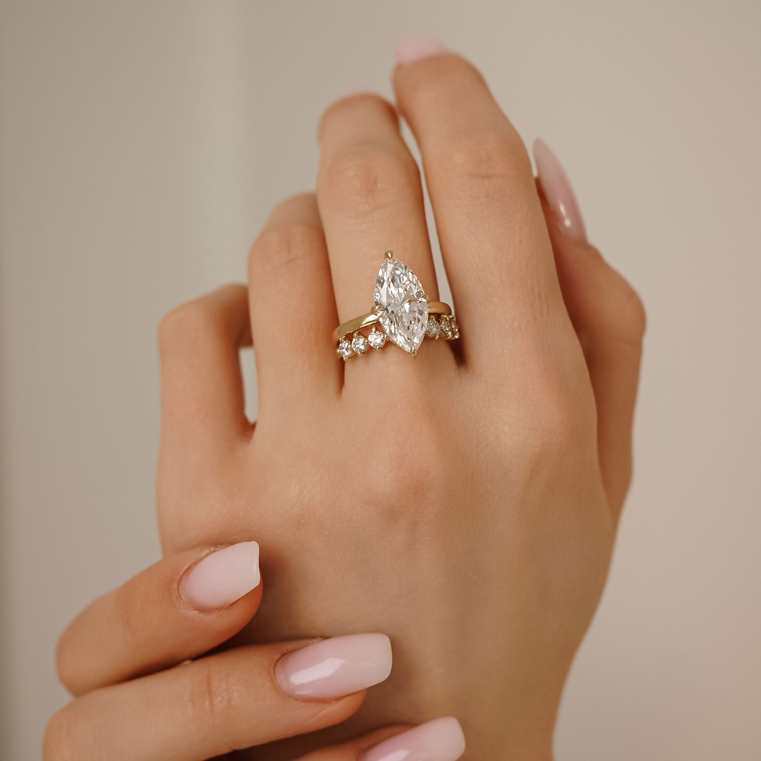 Maisy Marquise Solitaire Engagement Ring, Compass Oriented Prongs