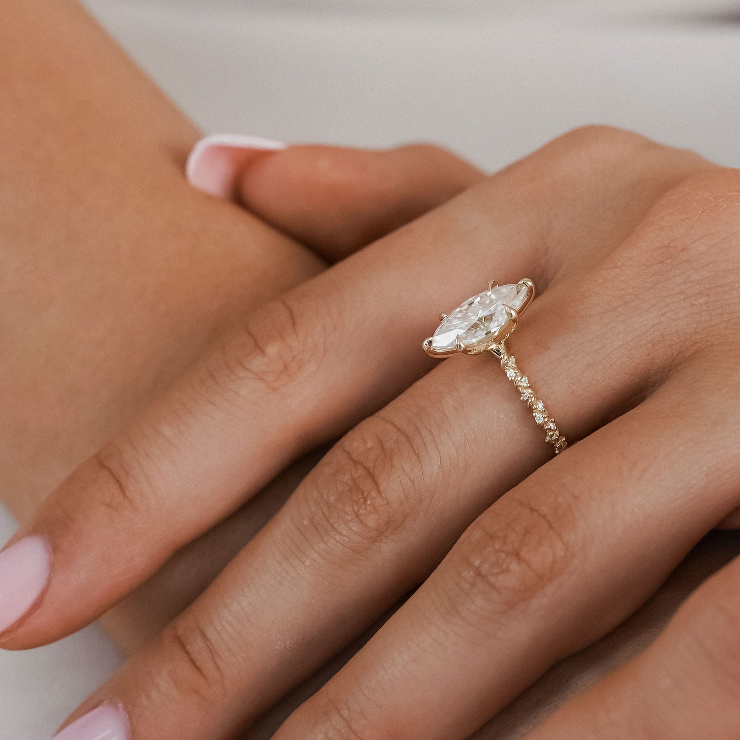 Aurora Marquise Cut Vine Pavé Prong Engagement Ring, Moissanite/Lab Grown Diamond