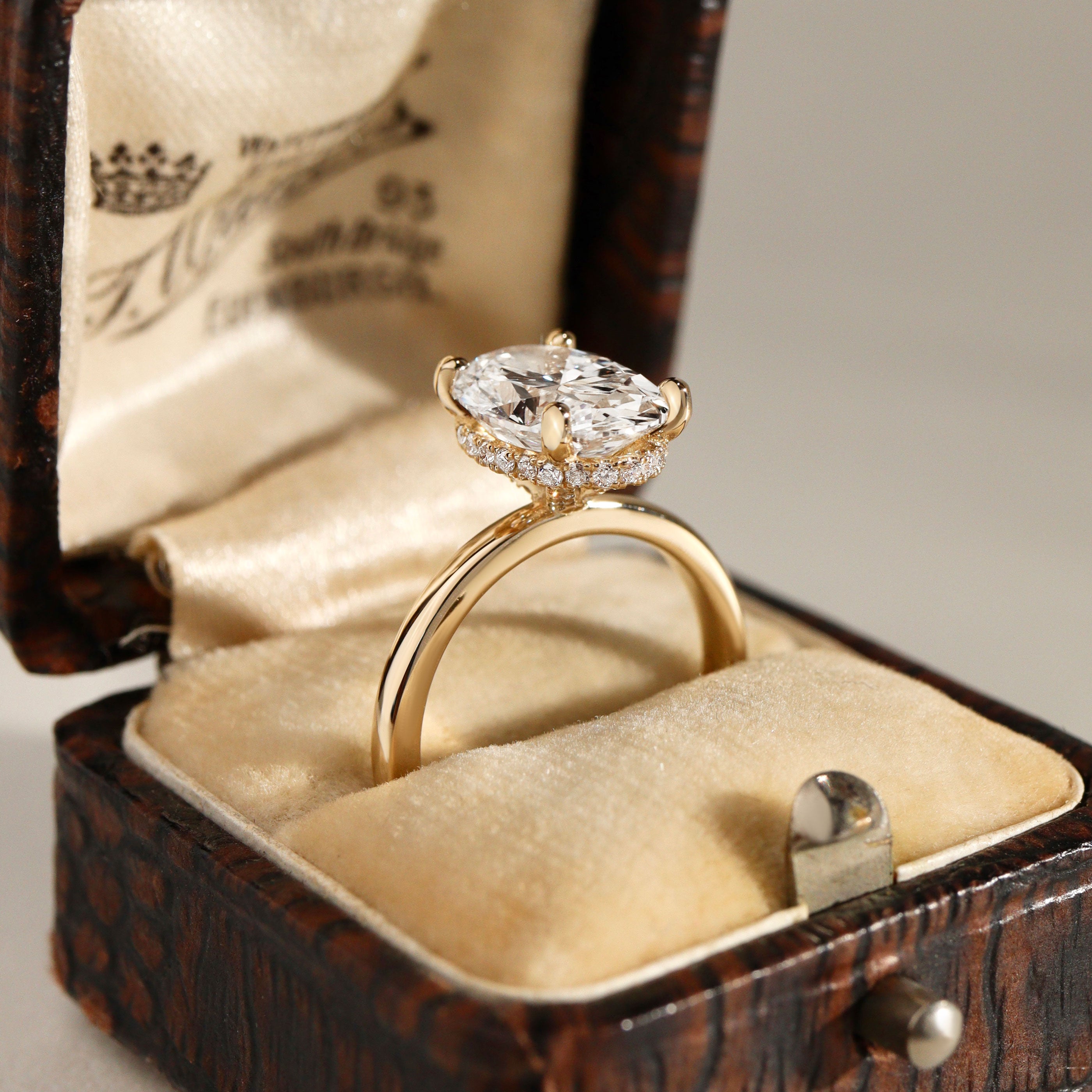 Oval Amelia Hidden Halo Engagement Ring, Pave Crown