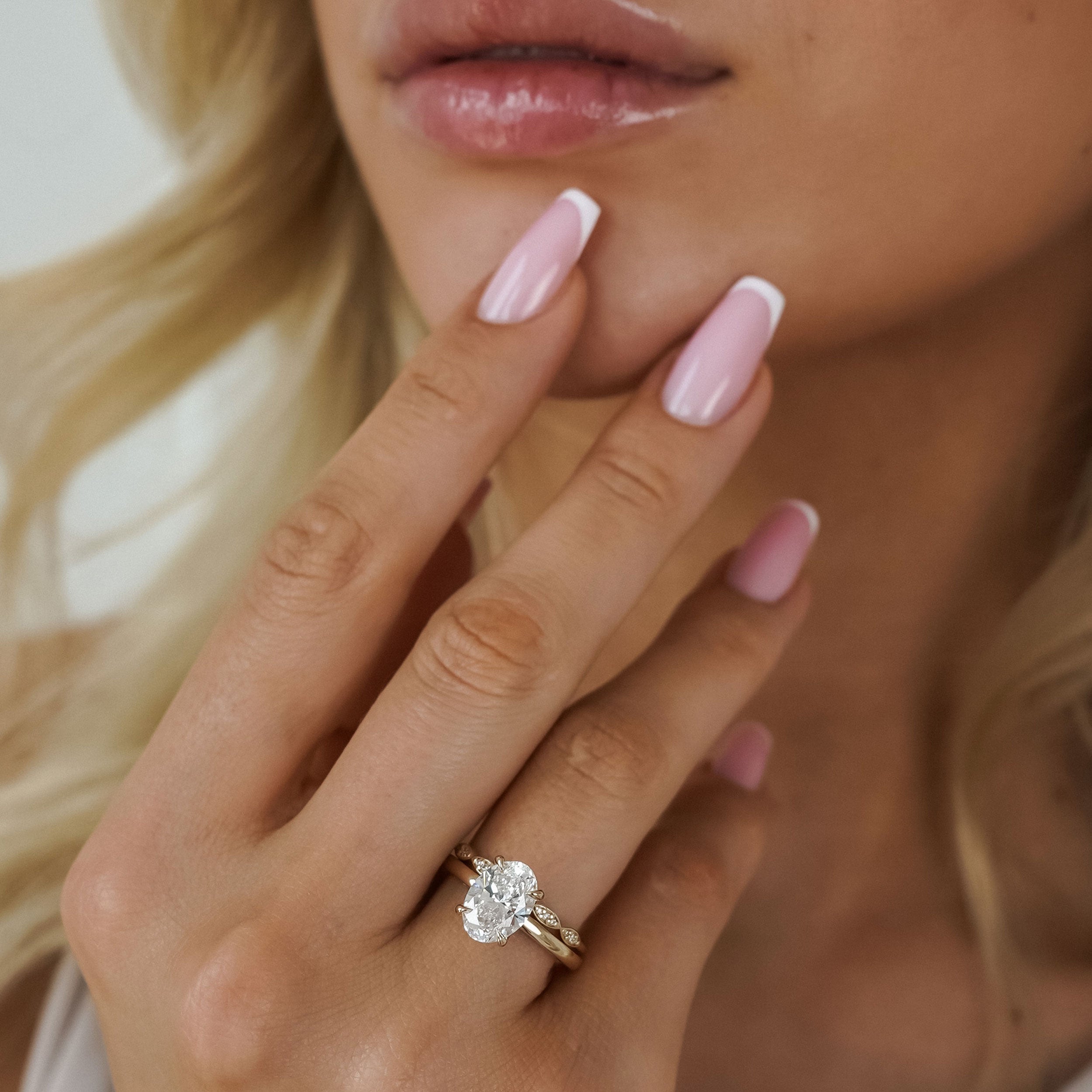 Oval Purity Petal Solitaire Engagement Ring, Moissanite/Lab Grown Diamond