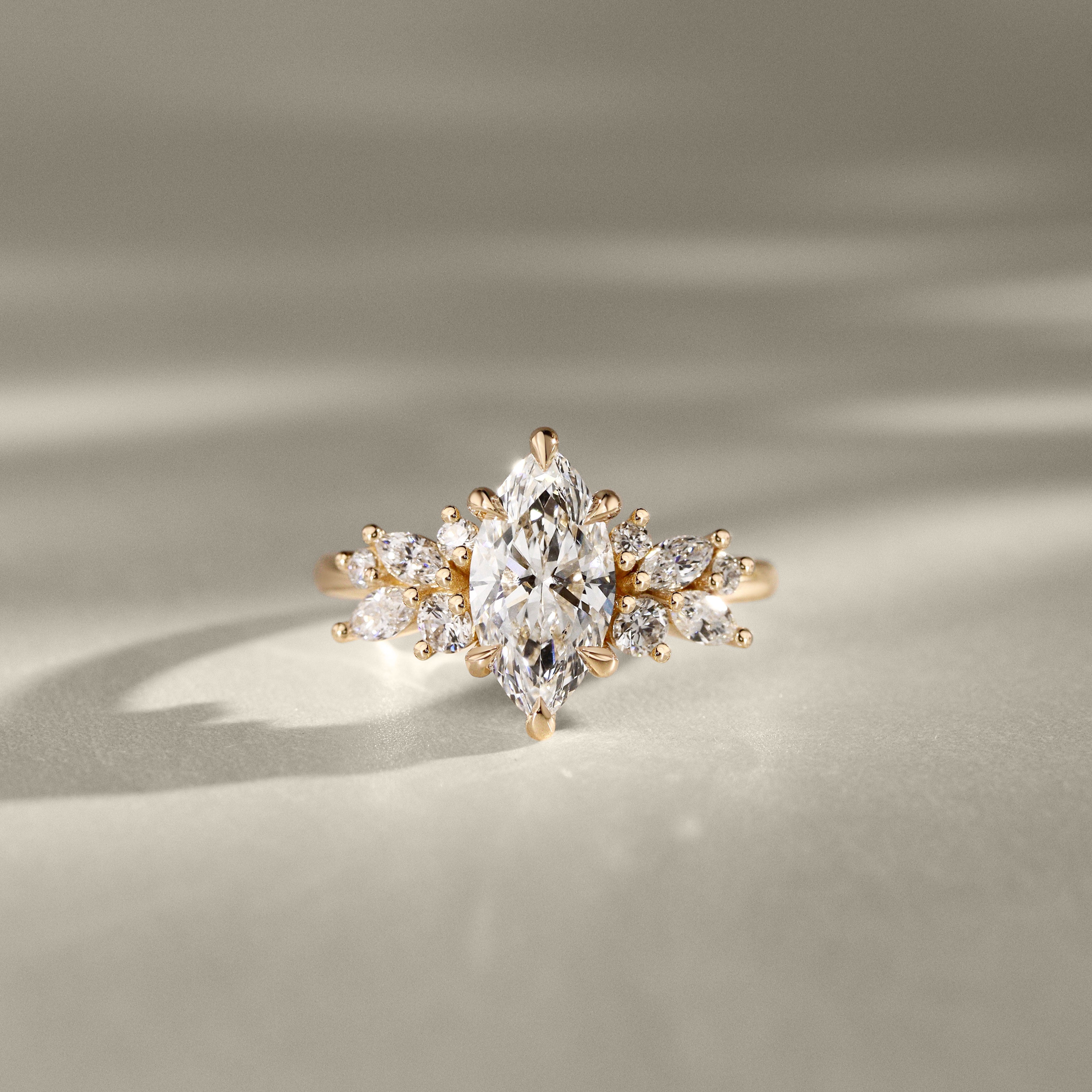 Marquise Anna's Dream Cluster Engagement Ring, Moissanite/Lab Diamond