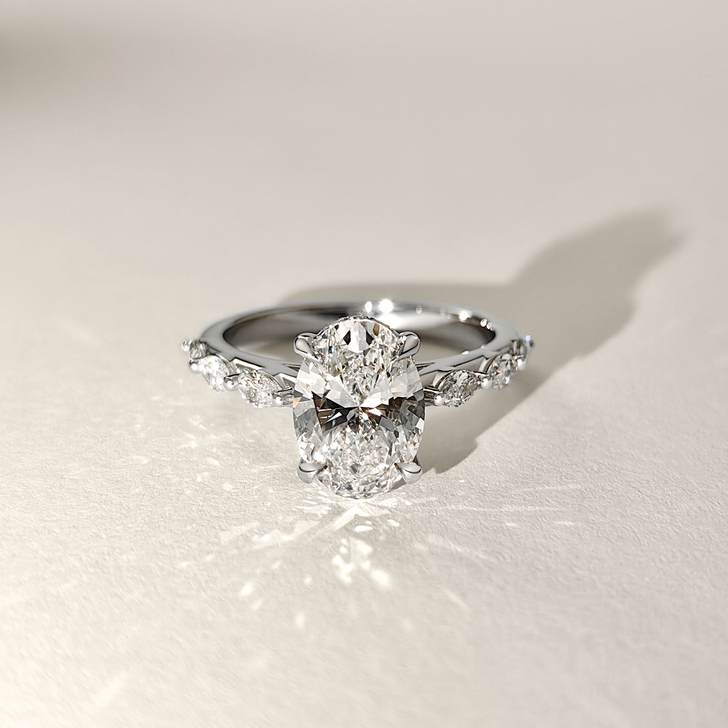Emilia Oval Cut Marquise Band Engagement Ring, Moissanite/Lab Grown Diamond