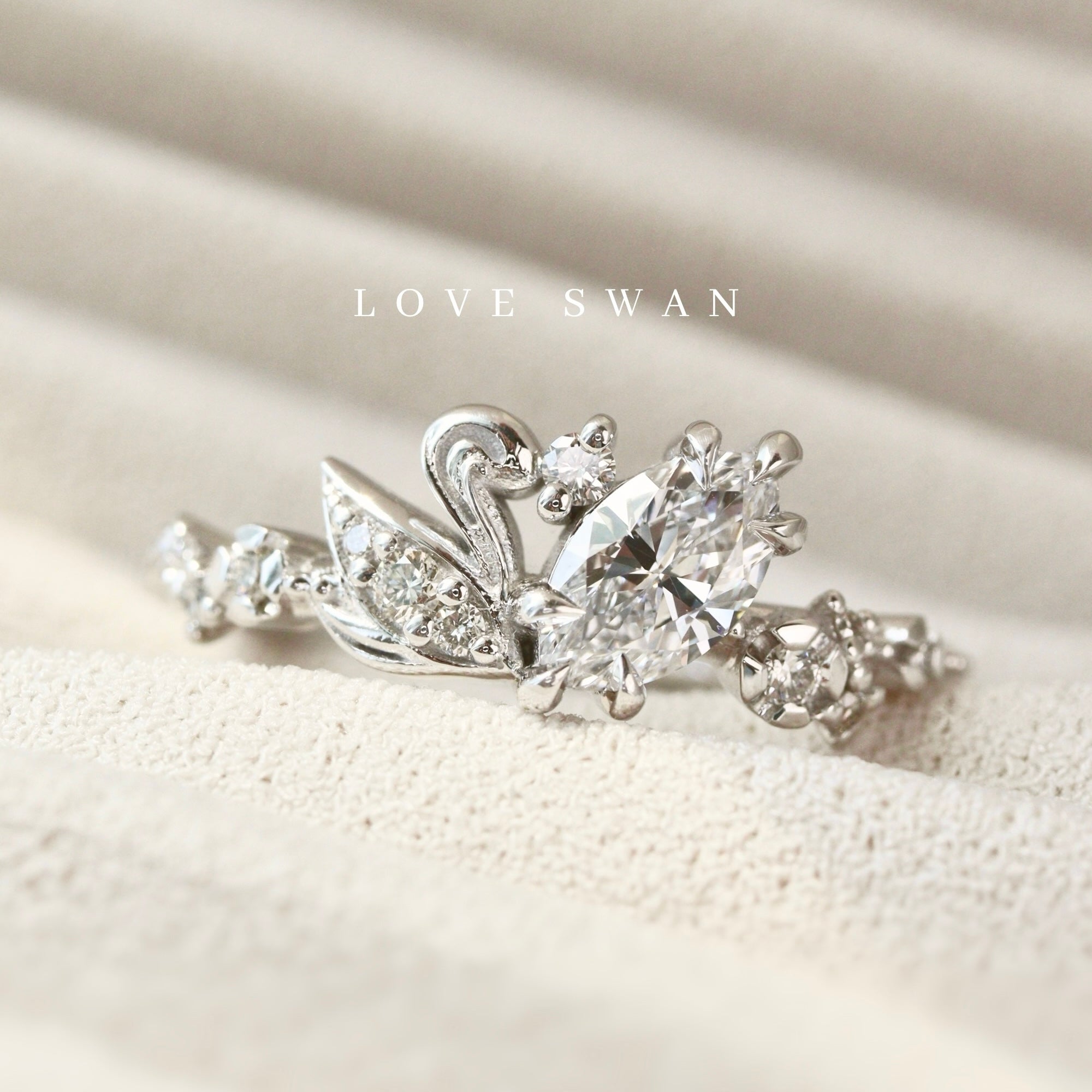 Marquise Diamond swan natural inspired engagement ring