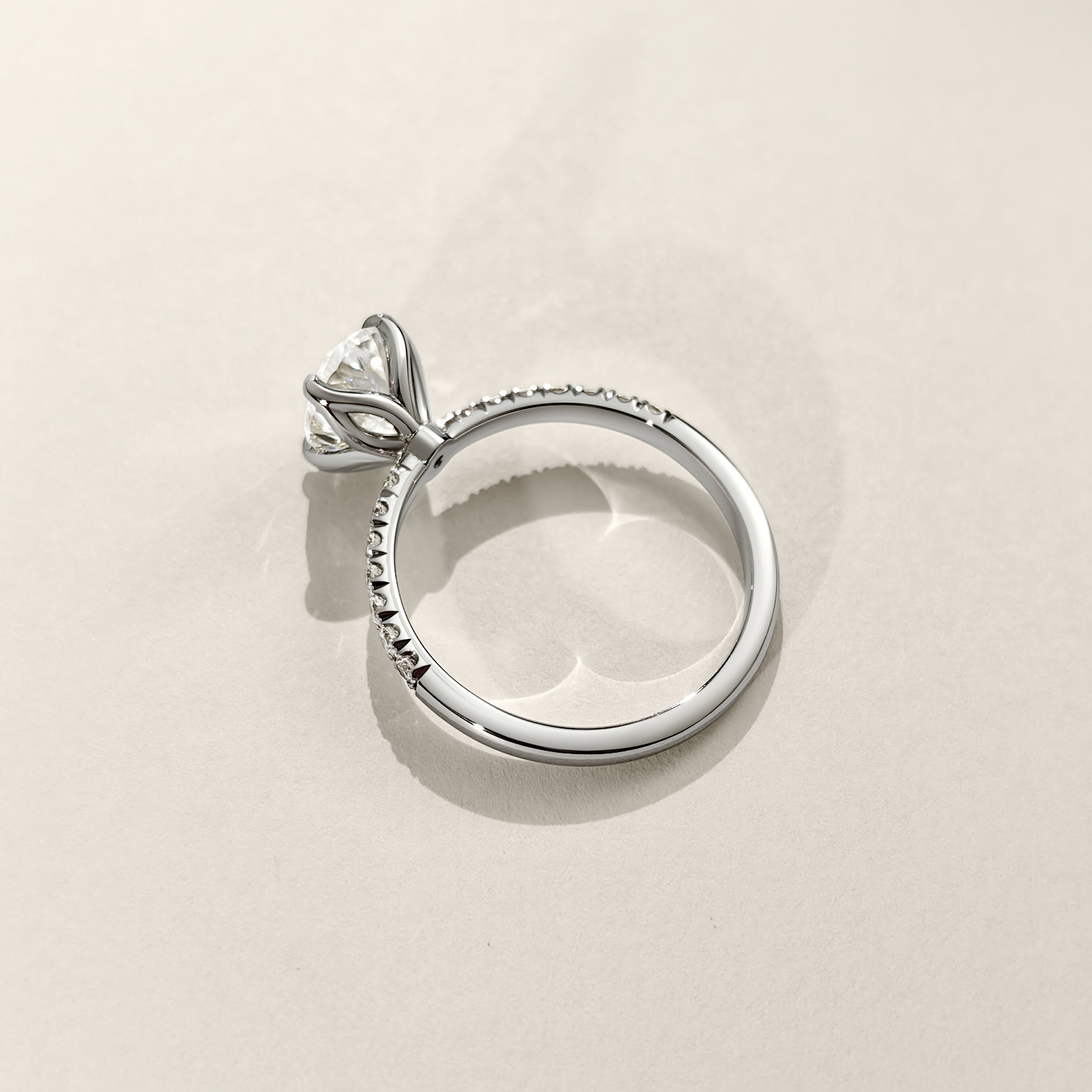 True Promise Oval Petal Pavé Engagement Ring, Moissanite/Lab Diamond