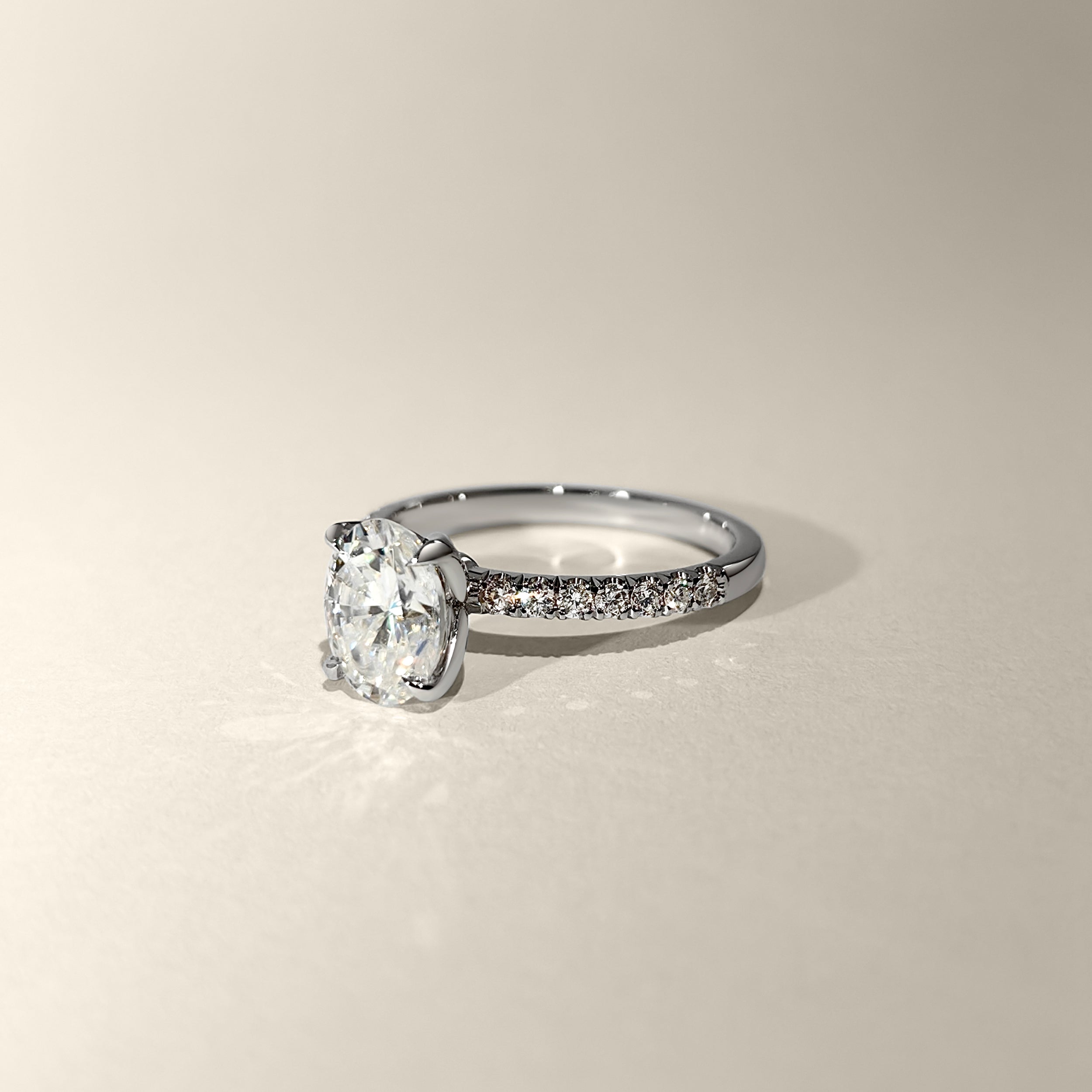 True Promise Oval Petal Pavé Engagement Ring, Moissanite/Lab Diamond