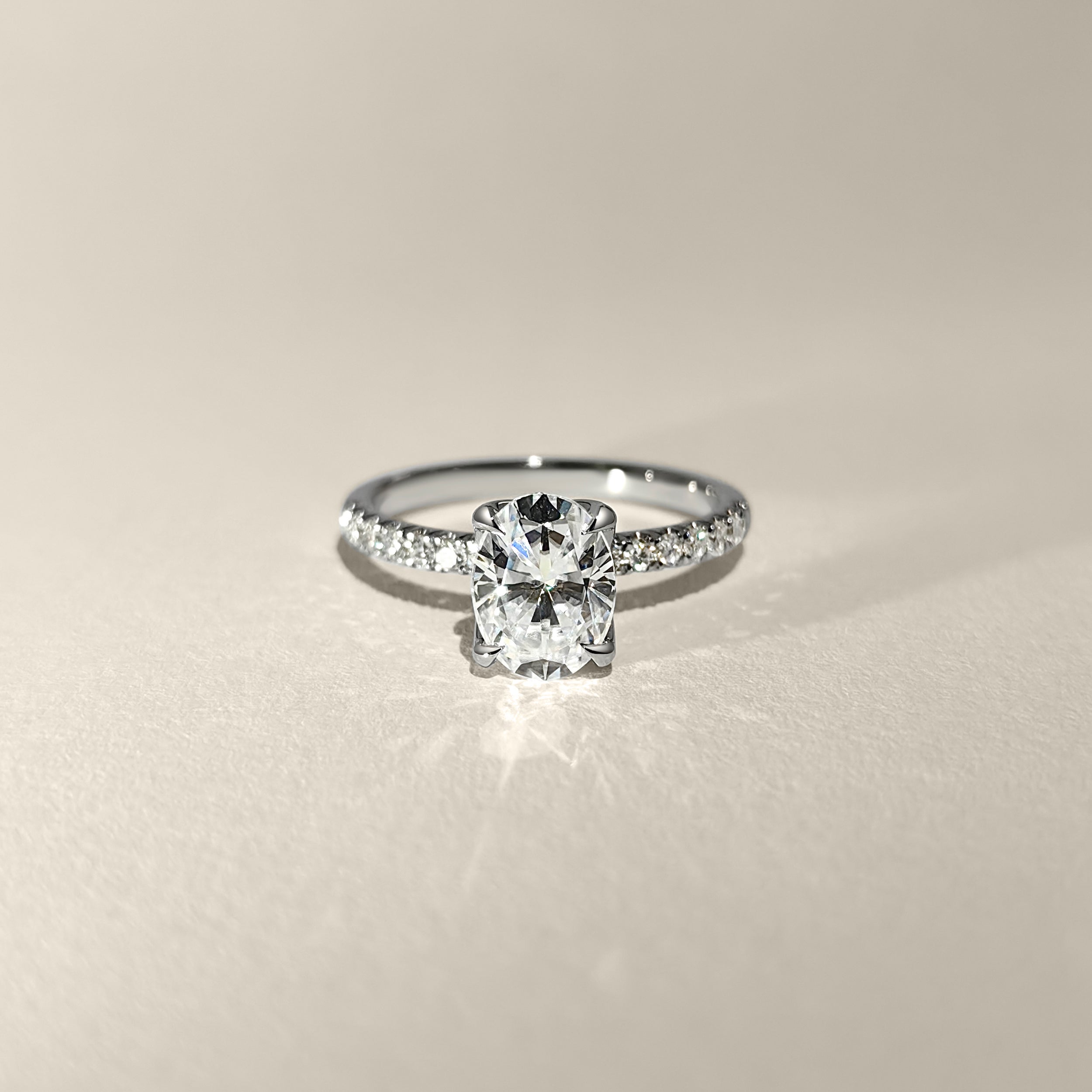 True Promise Oval Petal Pavé Engagement Ring, Moissanite/Lab Diamond