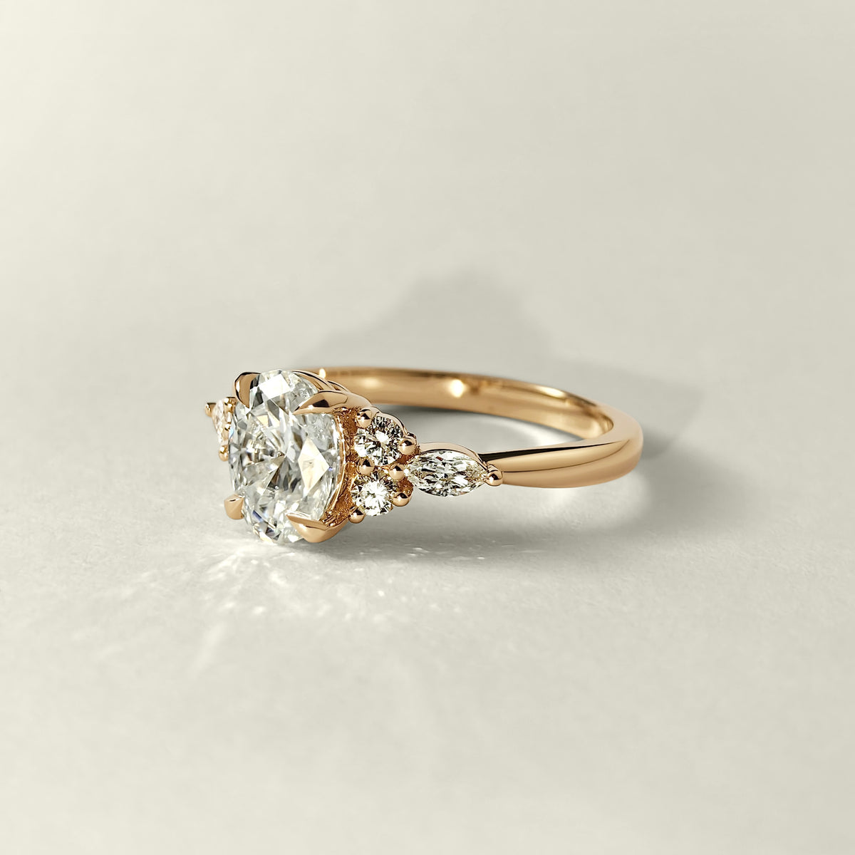 8x6mm oval moissanite cluster engagement ring side view