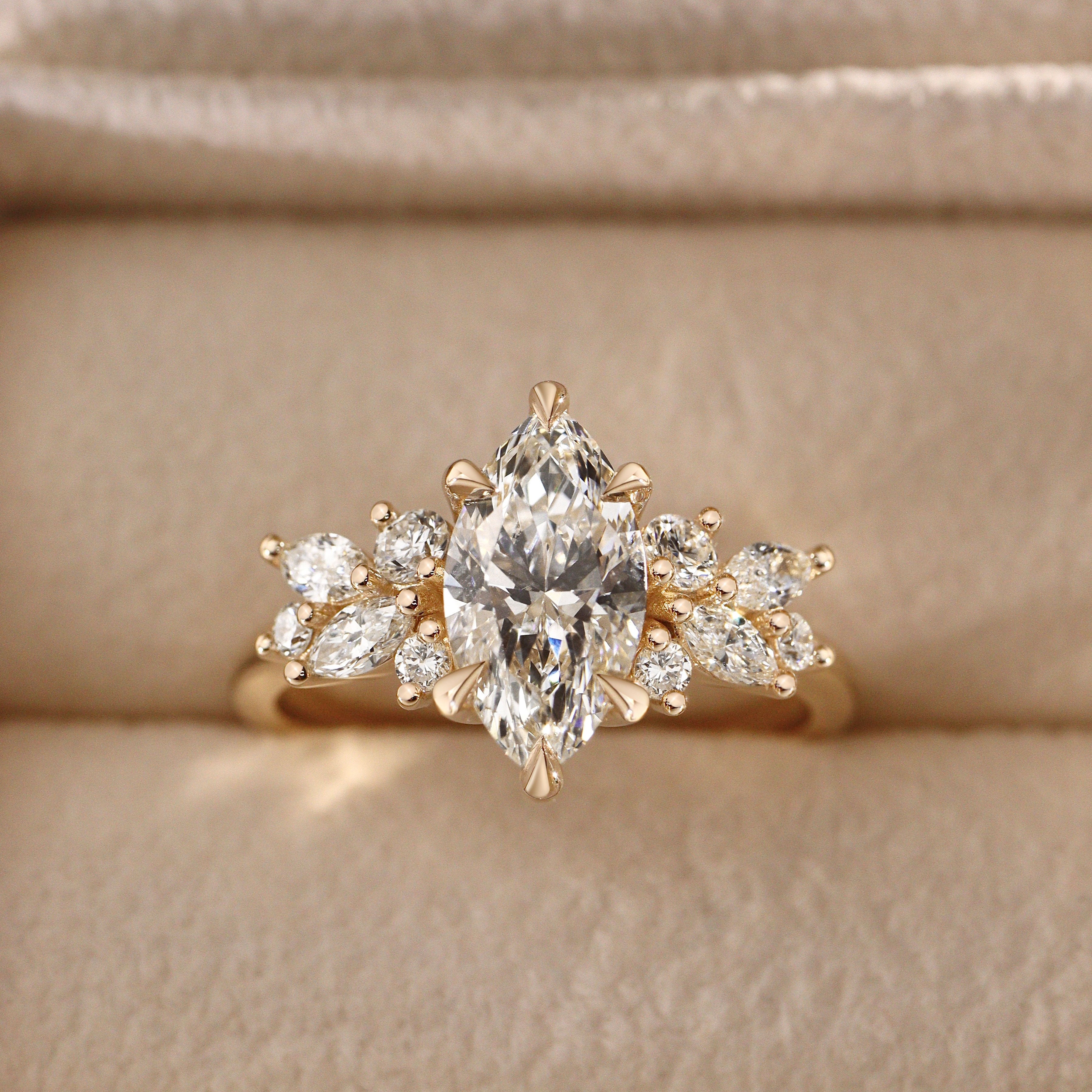 Marquise Anna's Dream Cluster Engagement Ring, Moissanite/Lab Diamond