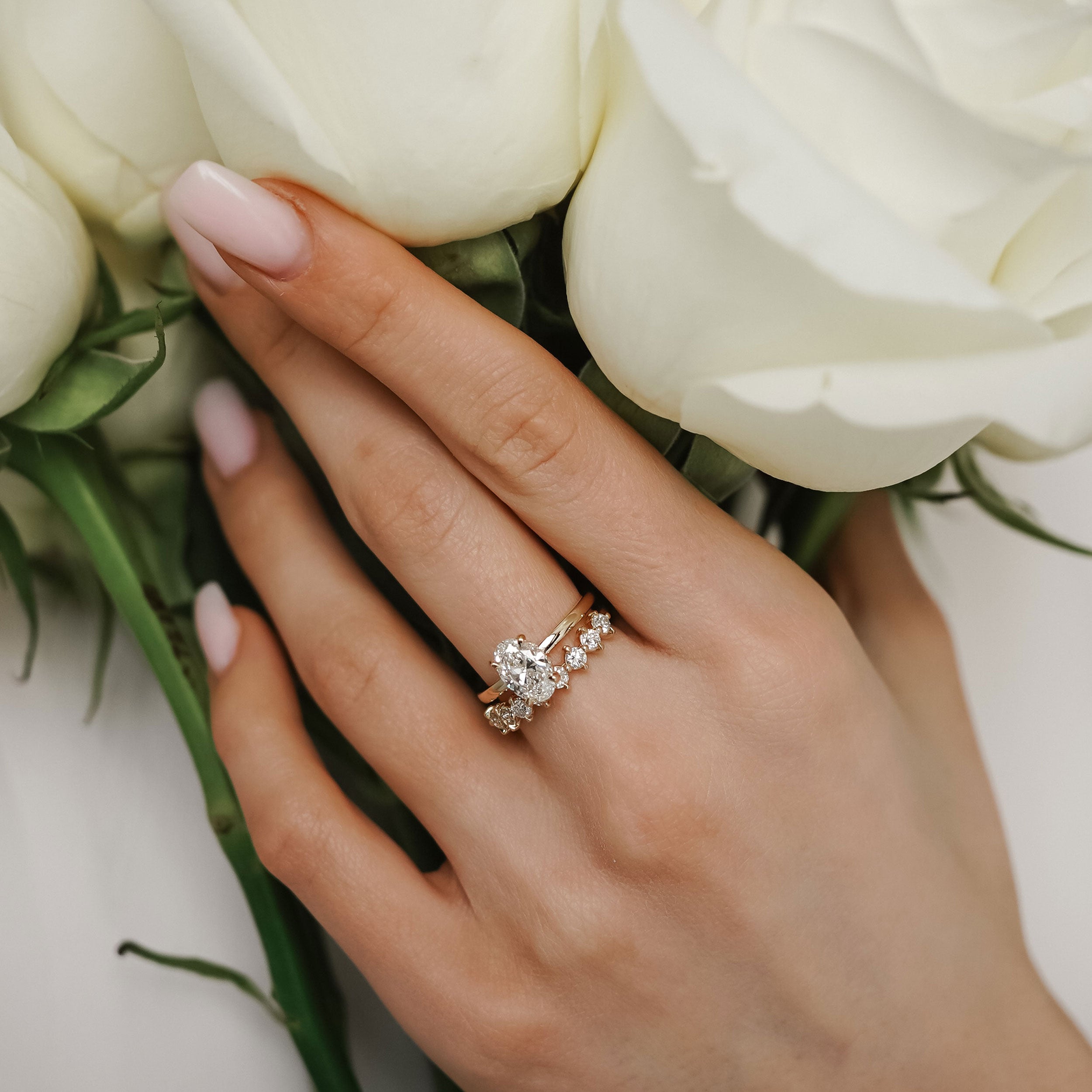 Chloe Oval Hidden Halo Engagement Ring, Moissanite/Lab Grown Diamond