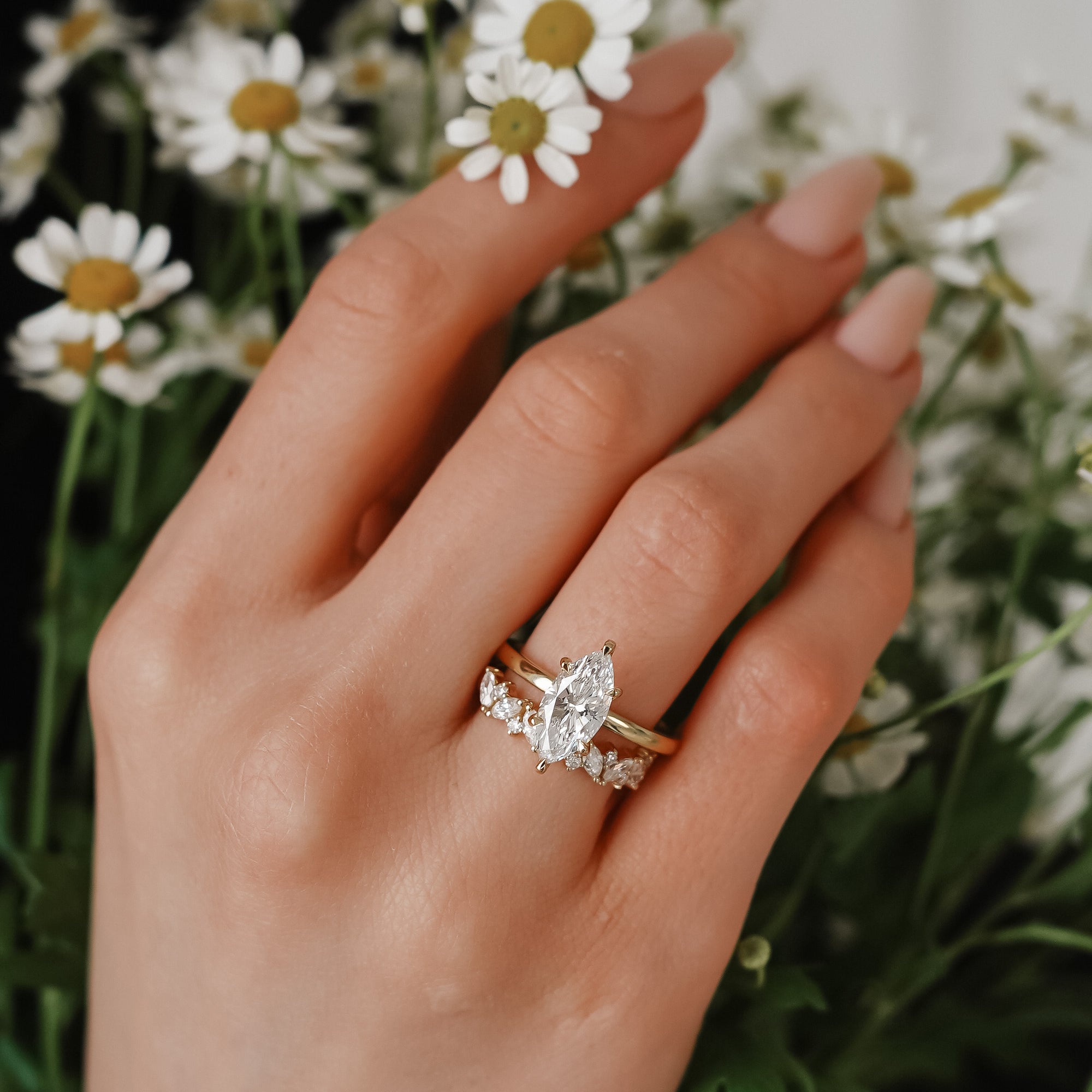 Calista Marquise Cut Solitaire Engagement Ring, Moissanite/Lab Grown Diamond