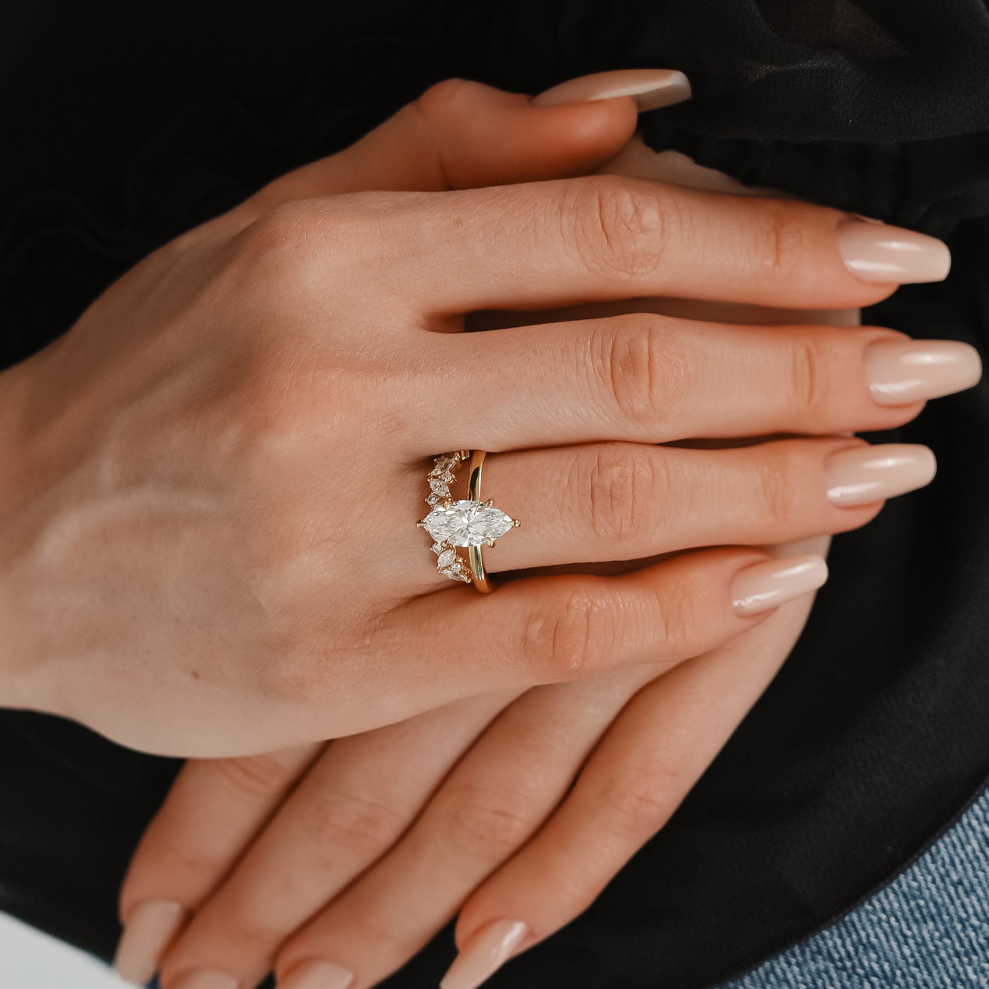 Calista Marquise Cut Solitaire Engagement Ring, Moissanite/Lab Grown Diamond