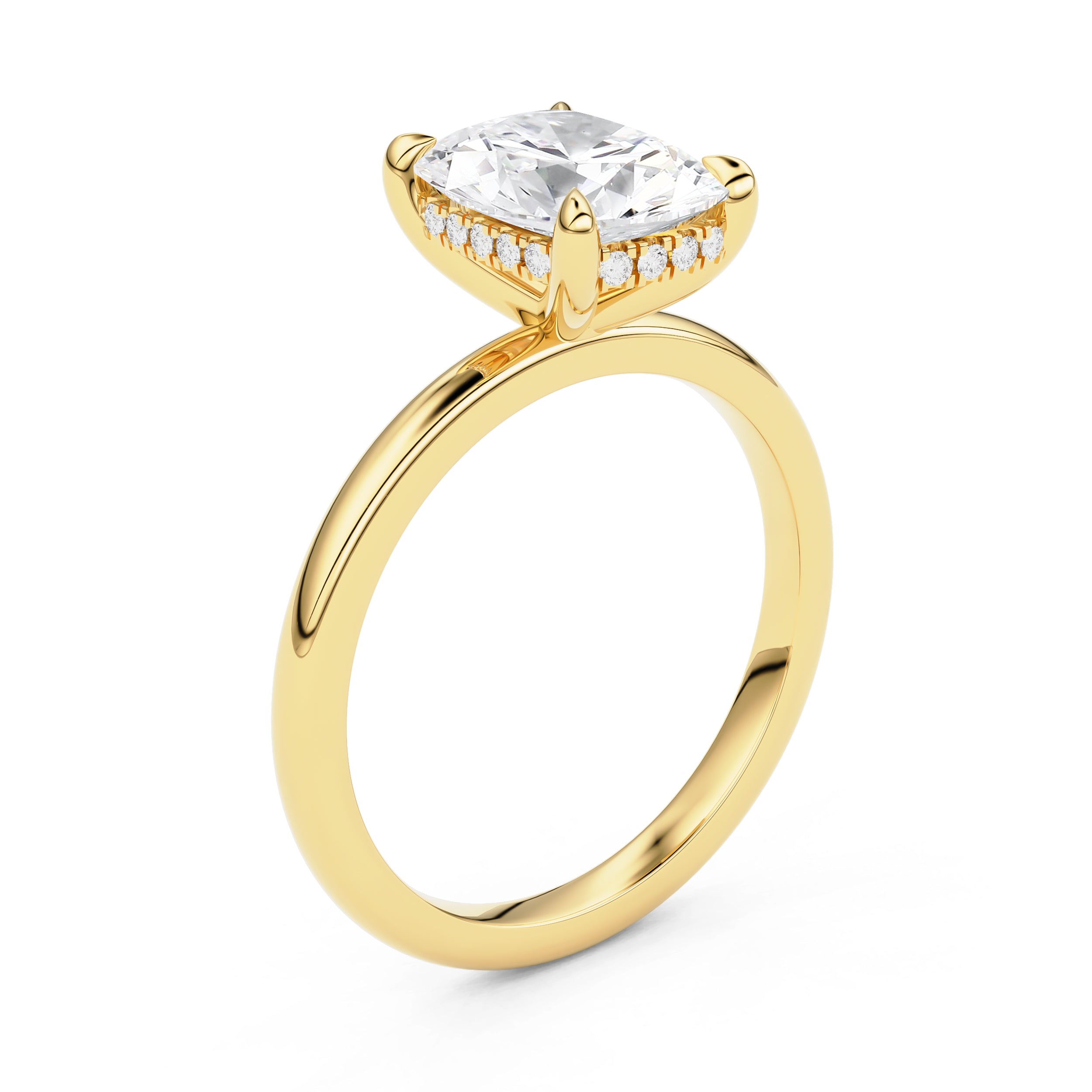 Chloe Elongated Cushion Cut Hidden Halo Engagement Ring, Moissanite/Lab Diamond