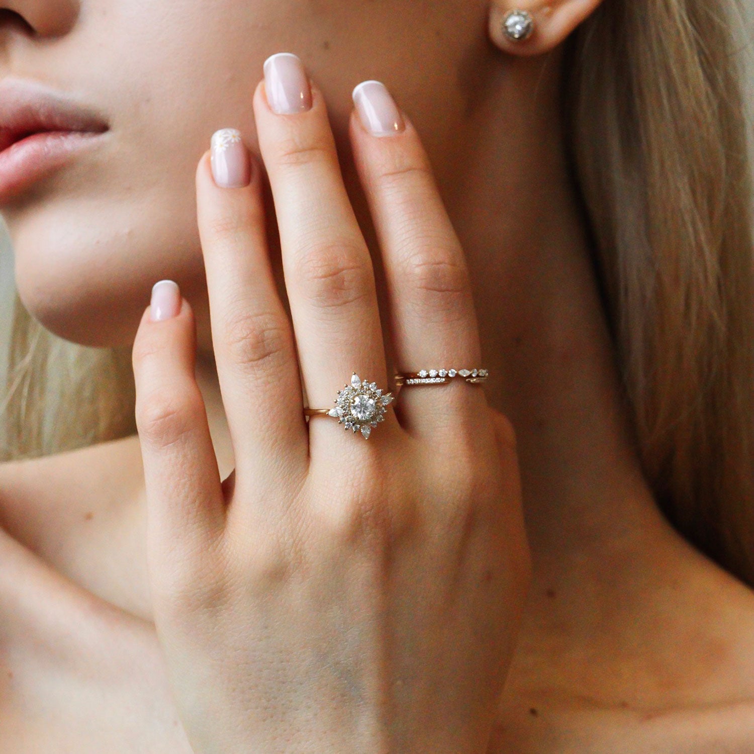 lab grown diamond double halo engagement ring