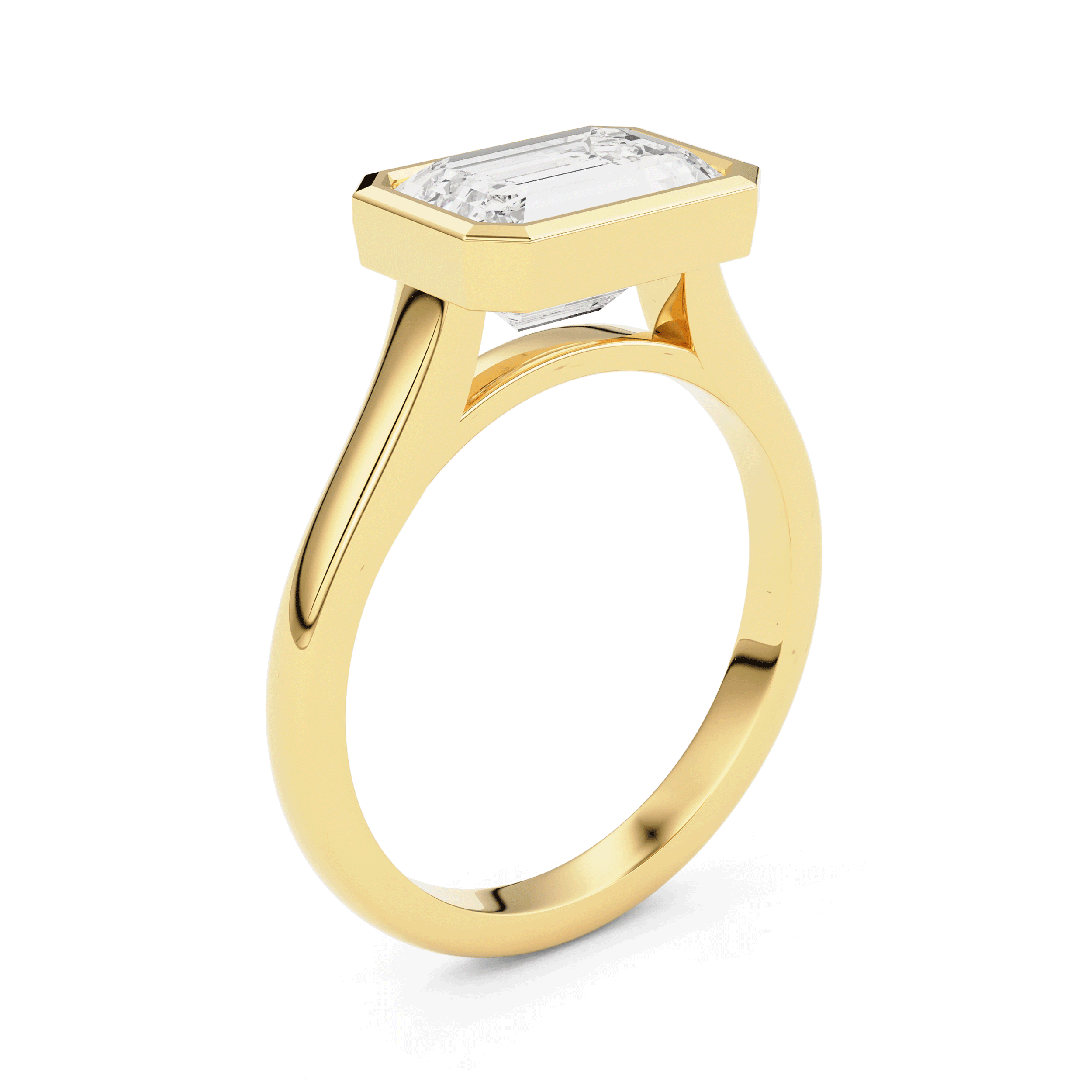 Carmen Emerald East-West Bezel Engagement Ring, Moissanite/Lab Diamond