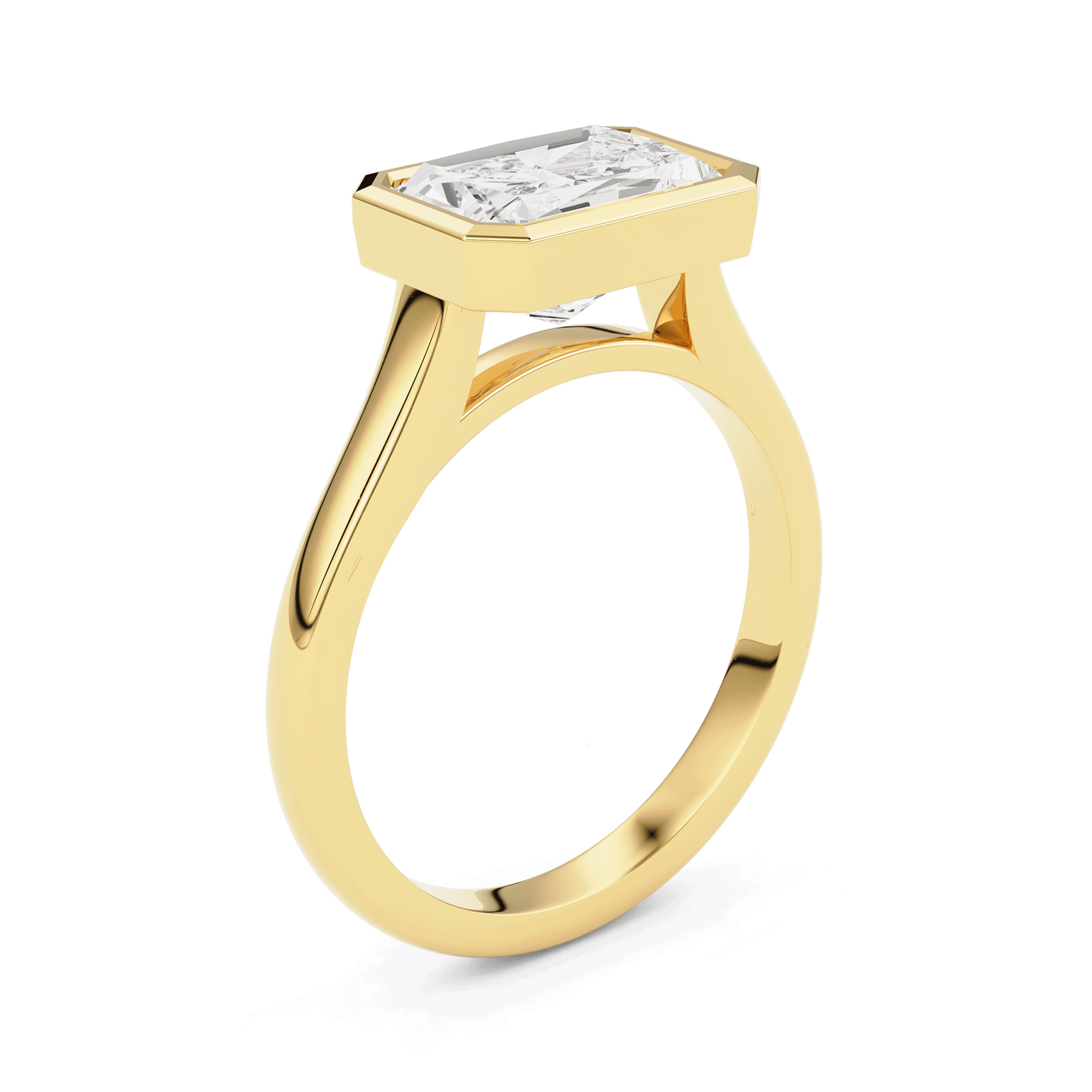 Carmen Radiant East-West Bezel Engagement Ring, Moissanite/Lab Diamond