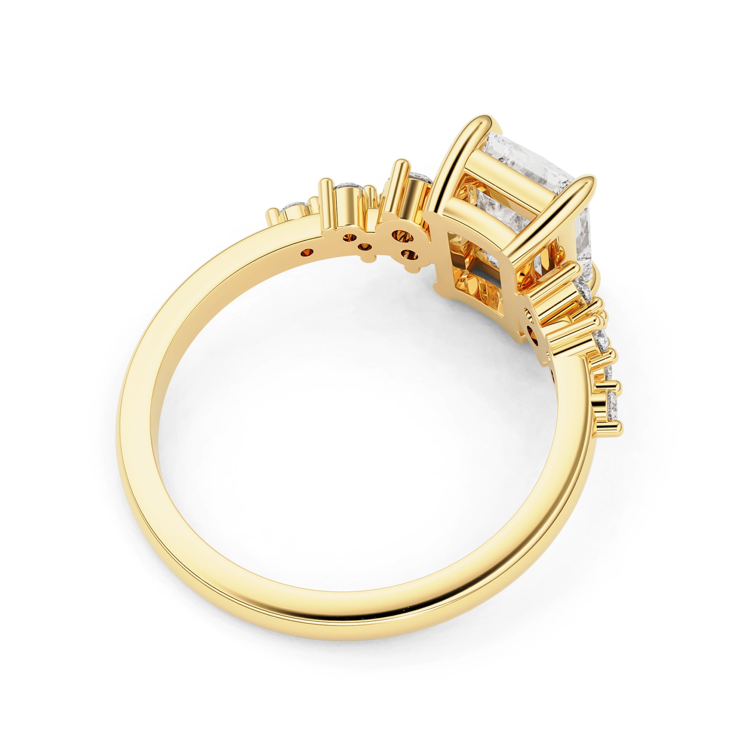 Elena Radiant Cut Cluster Engagement Ring, Moissanite/Lab Grown Diamond