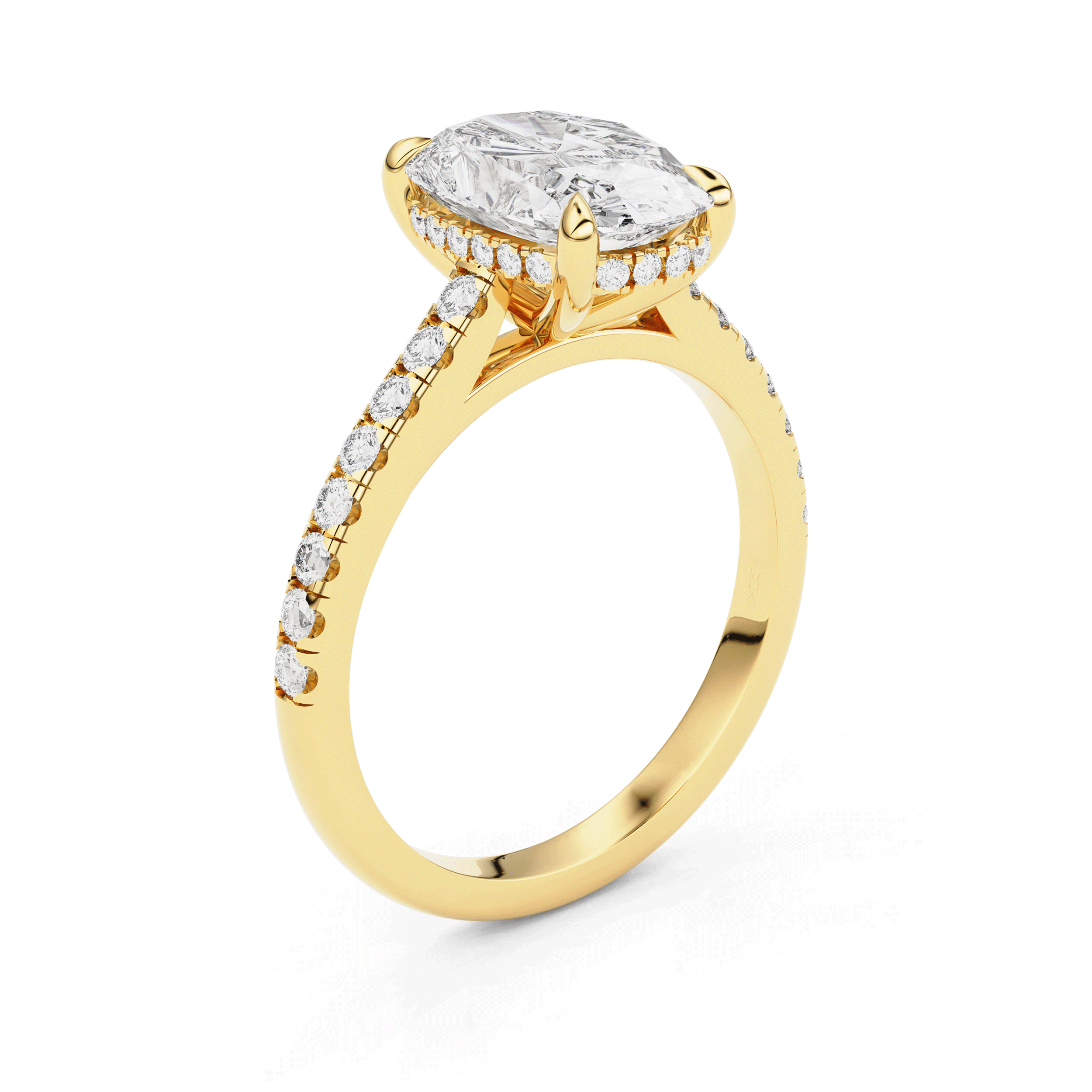 Riley Elongated Cushion Hidden Halo Engagement Ring, Cathedral w/ Pavé Band