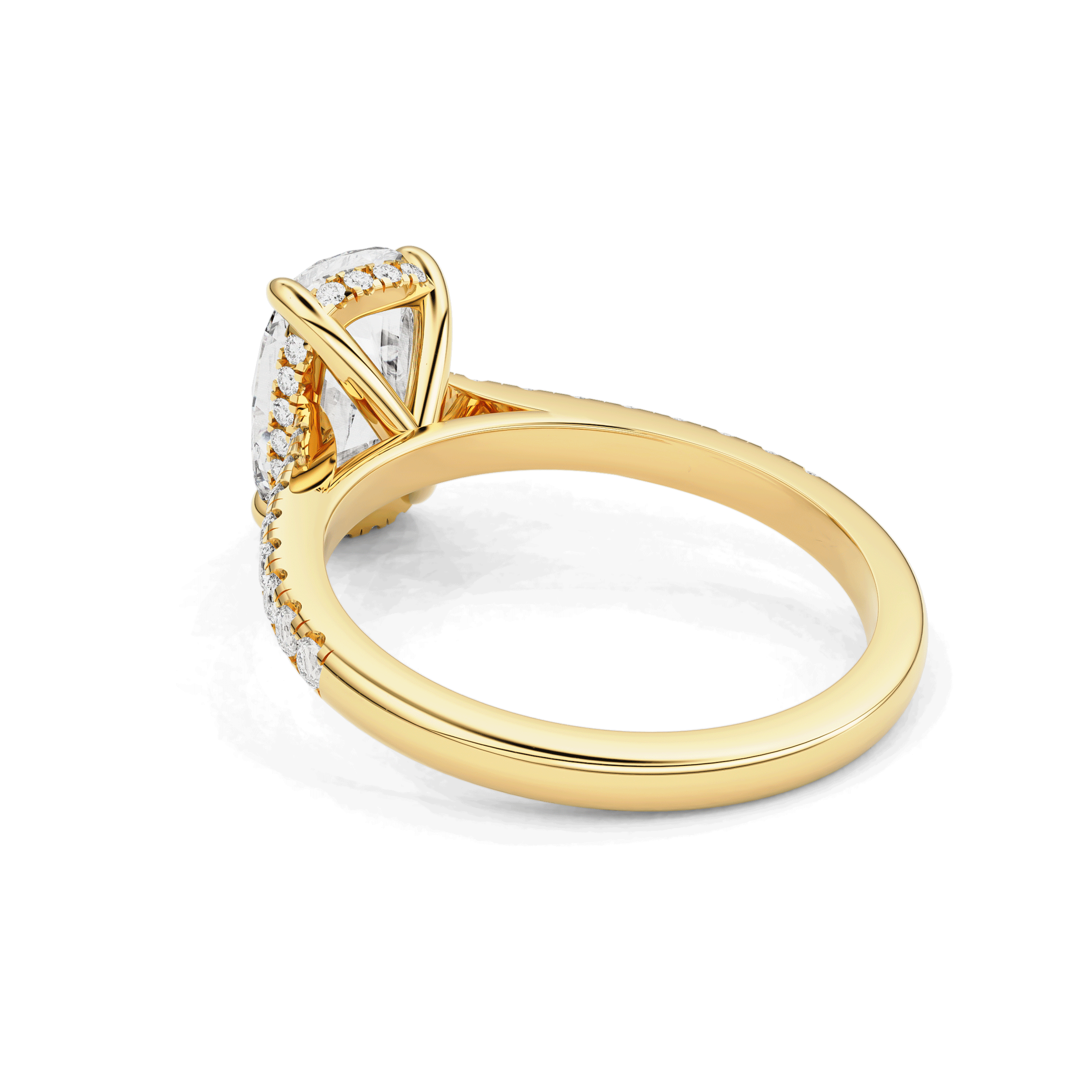 Riley Elongated Cushion Hidden Halo Engagement Ring, Cathedral w/ Pavé Band