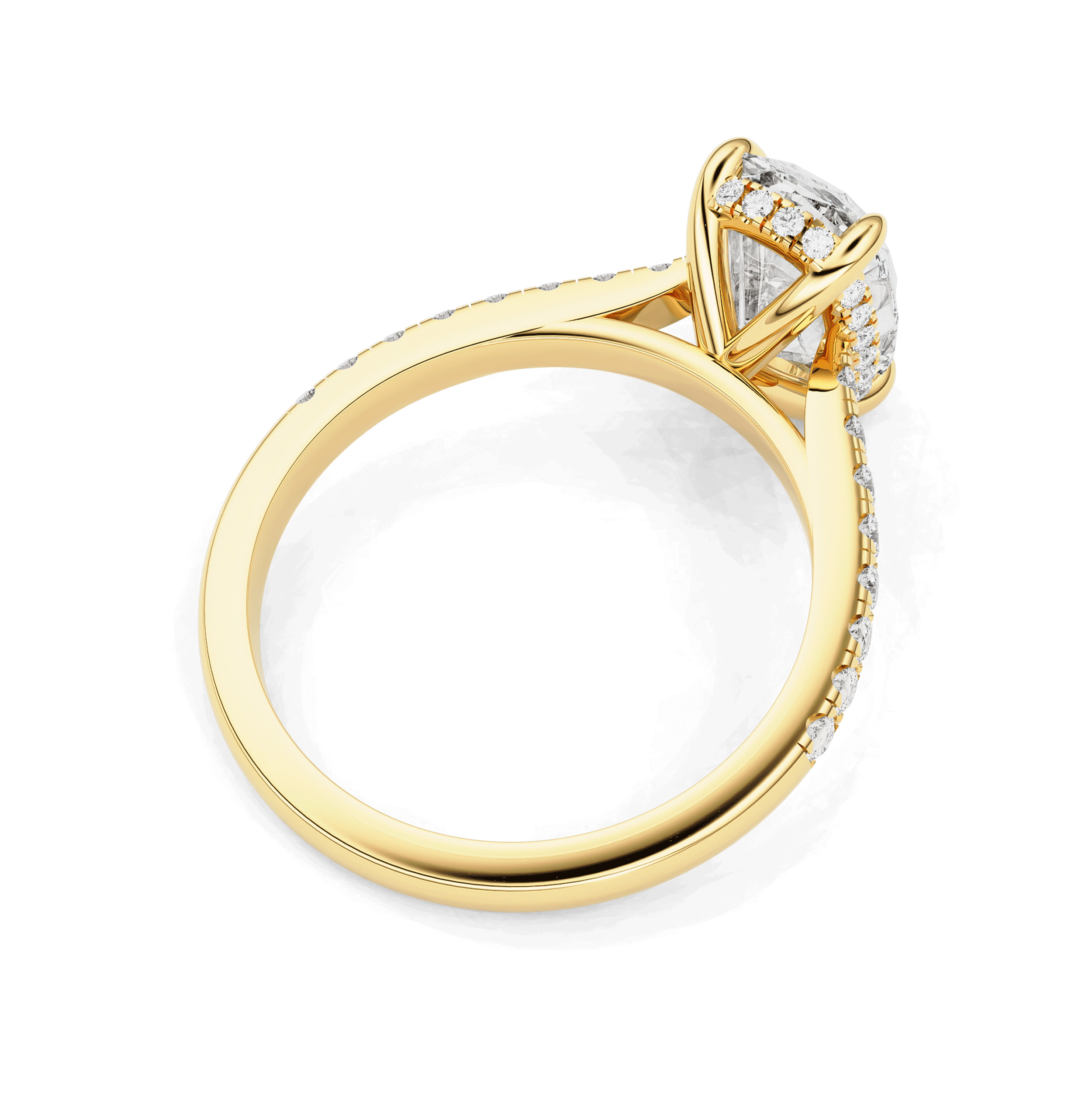 Riley Elongated Cushion Hidden Halo Engagement Ring, Cathedral w/ Pavé Band