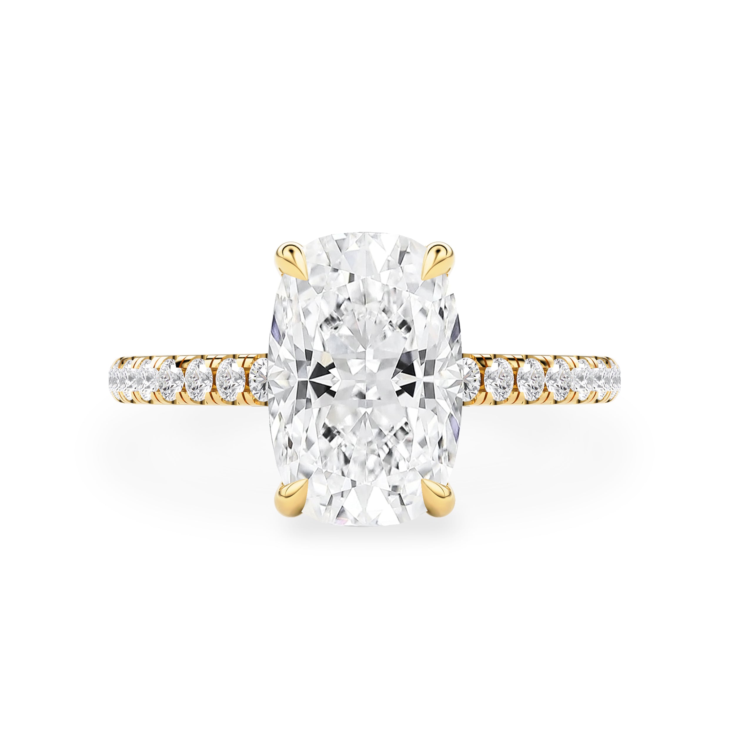 Riley Elongated Cushion Hidden Halo Engagement Ring, Cathedral w/ Pavé Band