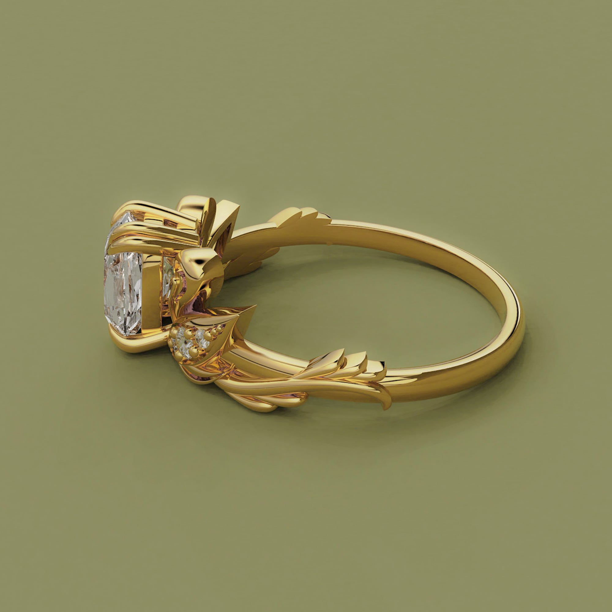 Cushion Love Swan Engagement Ring, Elongated Cushion Cut