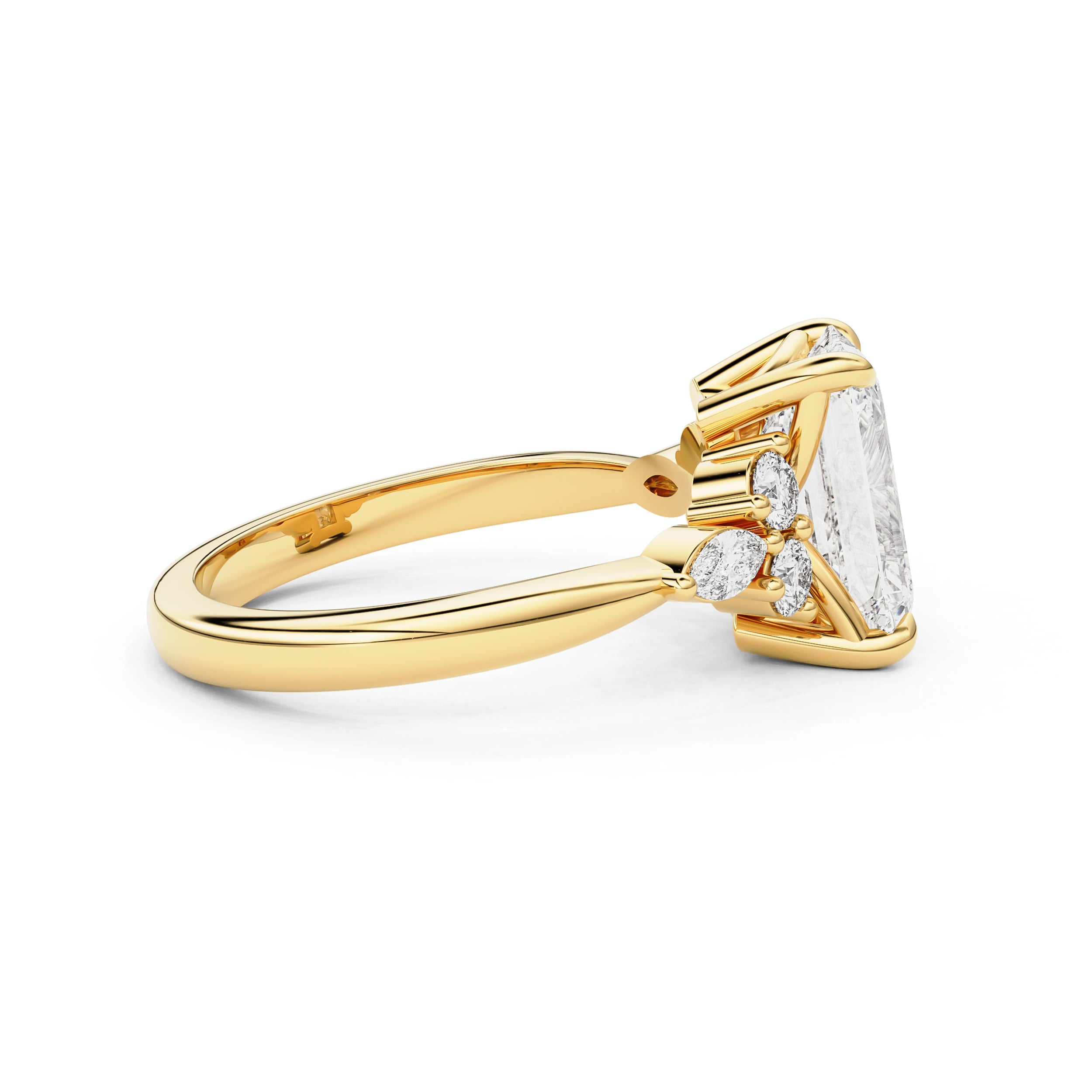 Elodie Emerald Cut Trellis Gallery Cluster Engagement Ring