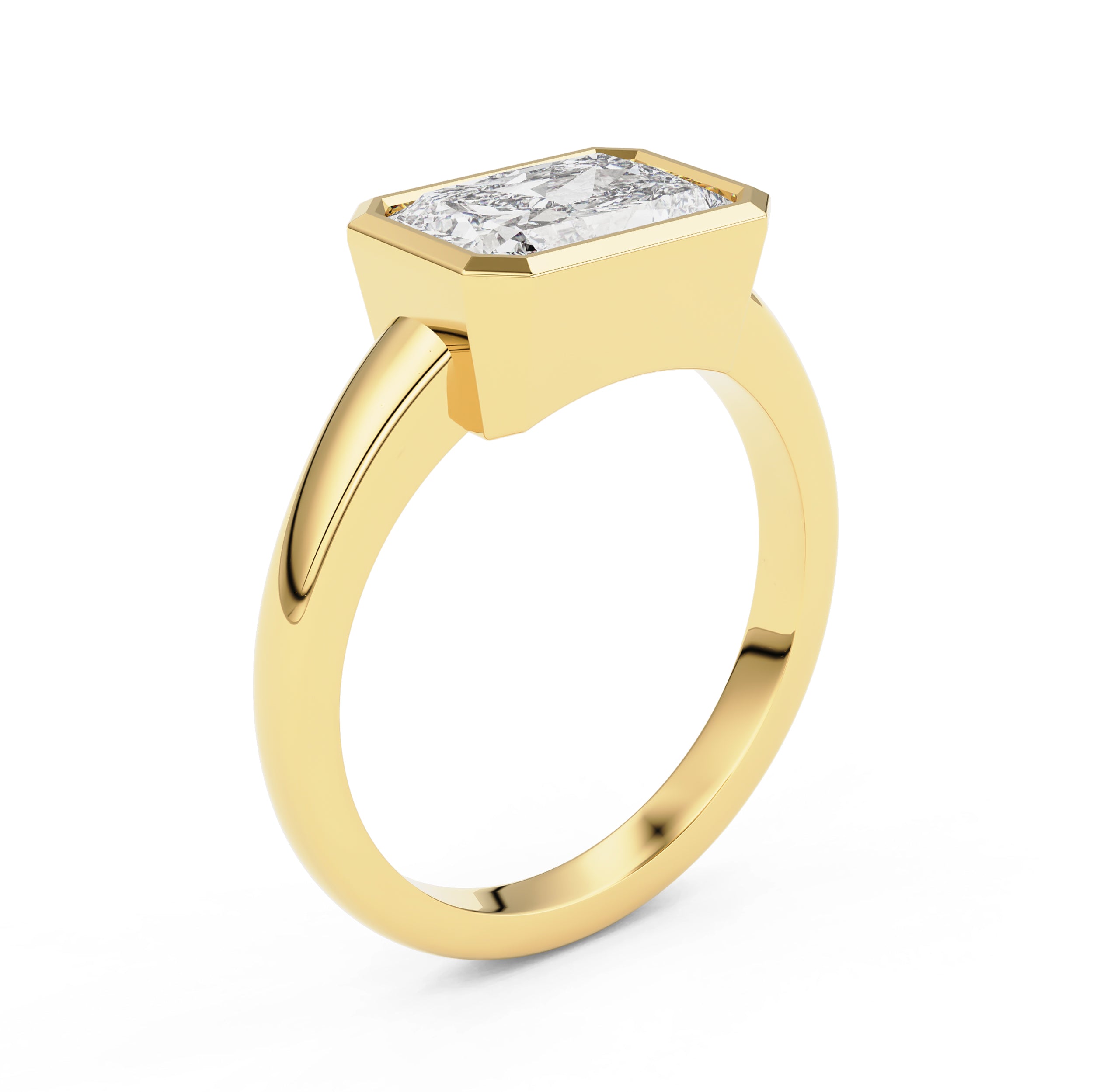 Carmen Radiant East-West Bezel Engagement Ring, Moissanite/Lab Diamond