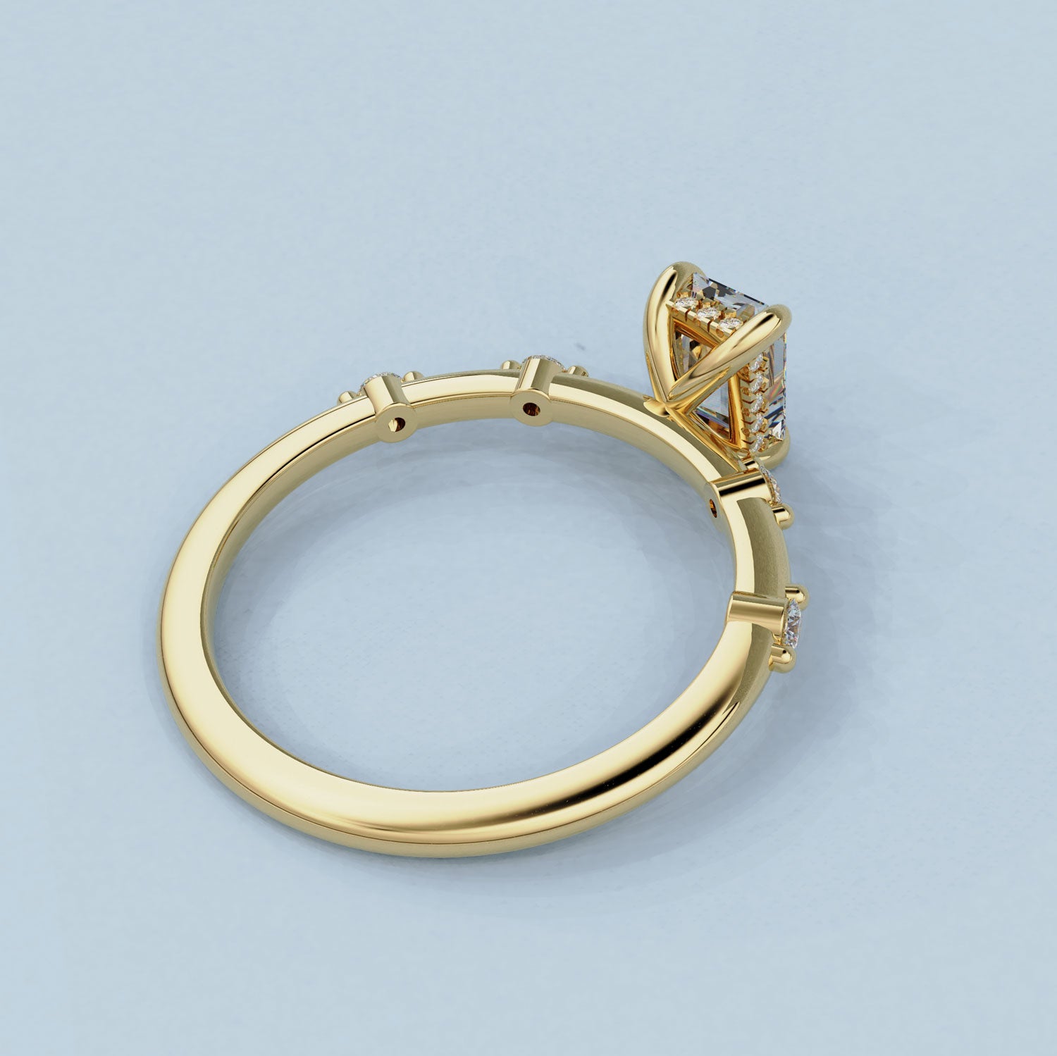 Sarah Emerald Cut Hidden Halo Engagement Ring, Moissanite/Lab Grown Diamond