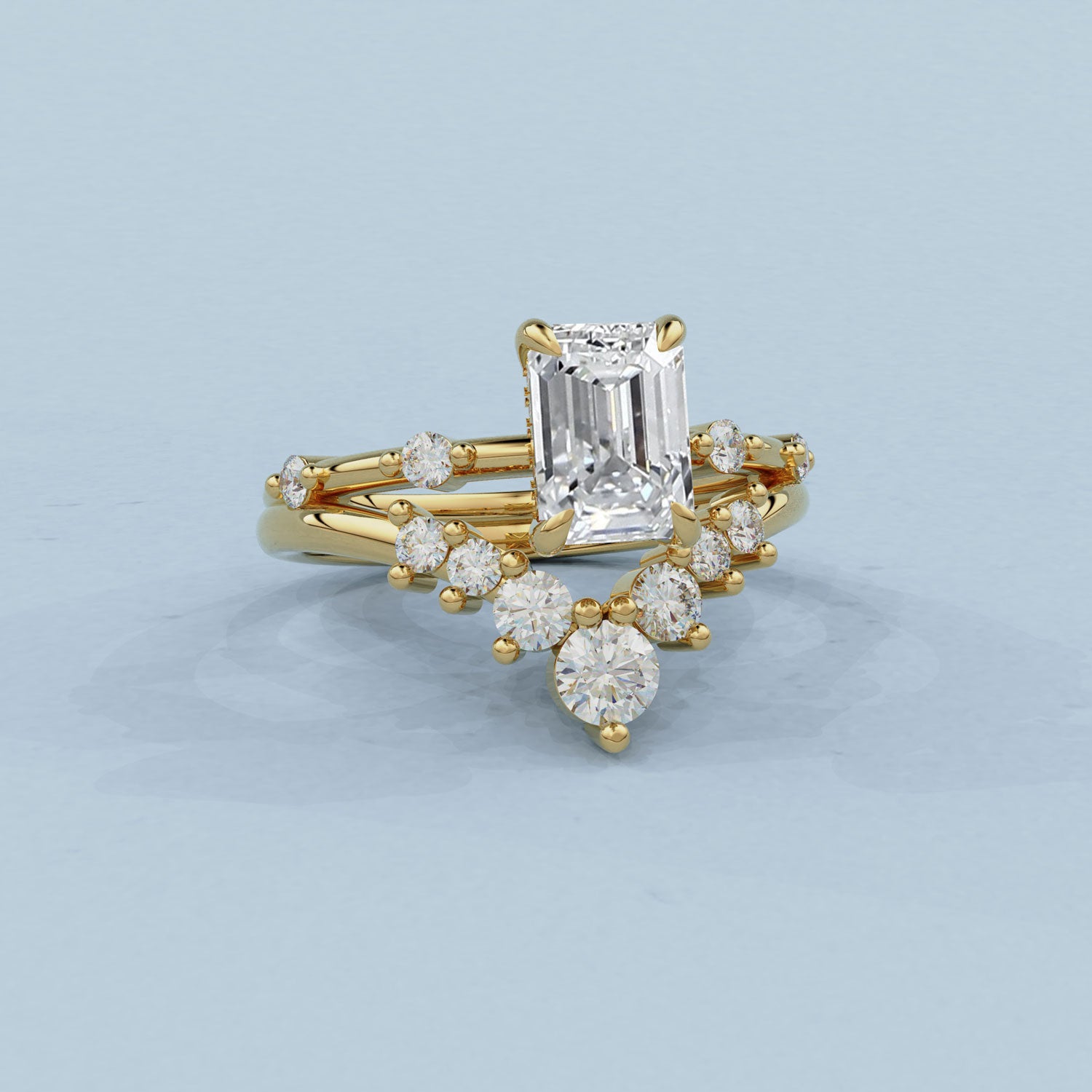 Sarah Emerald Cut Hidden Halo Engagement Ring, Moissanite/Lab Grown Diamond