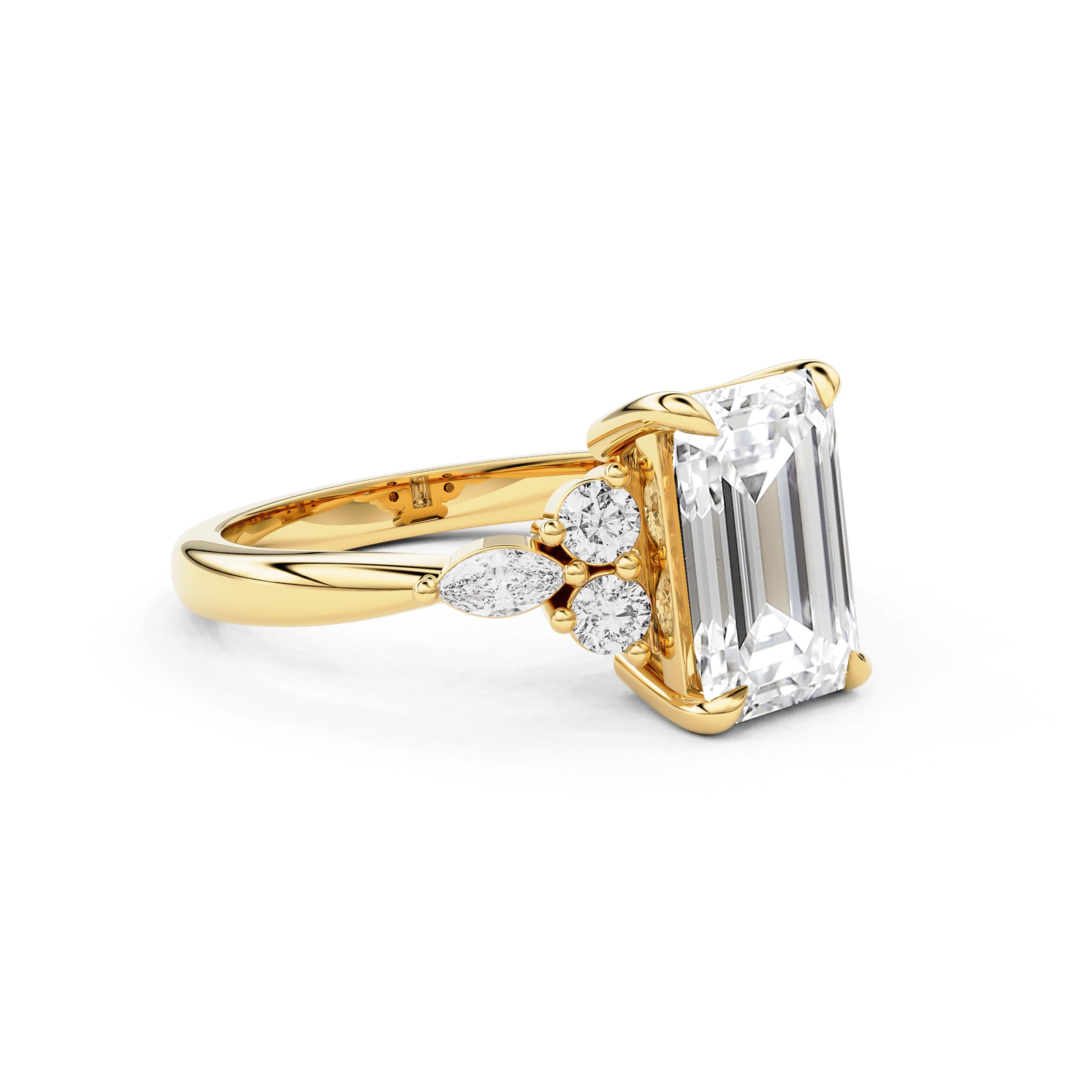 Elodie Emerald Cut Marquise Cluster Engagement Ring, Moissanite/Lab Grown Diamond