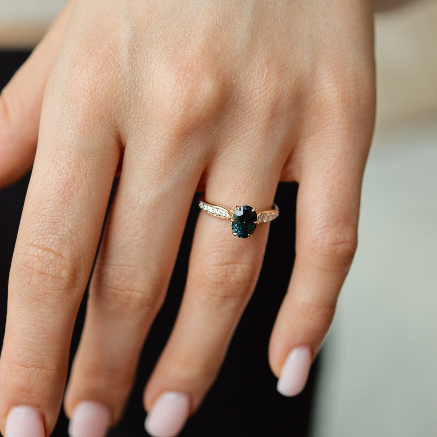 Cinderella Oval Parti Sapphire Engagement Ring, Petal with Accents