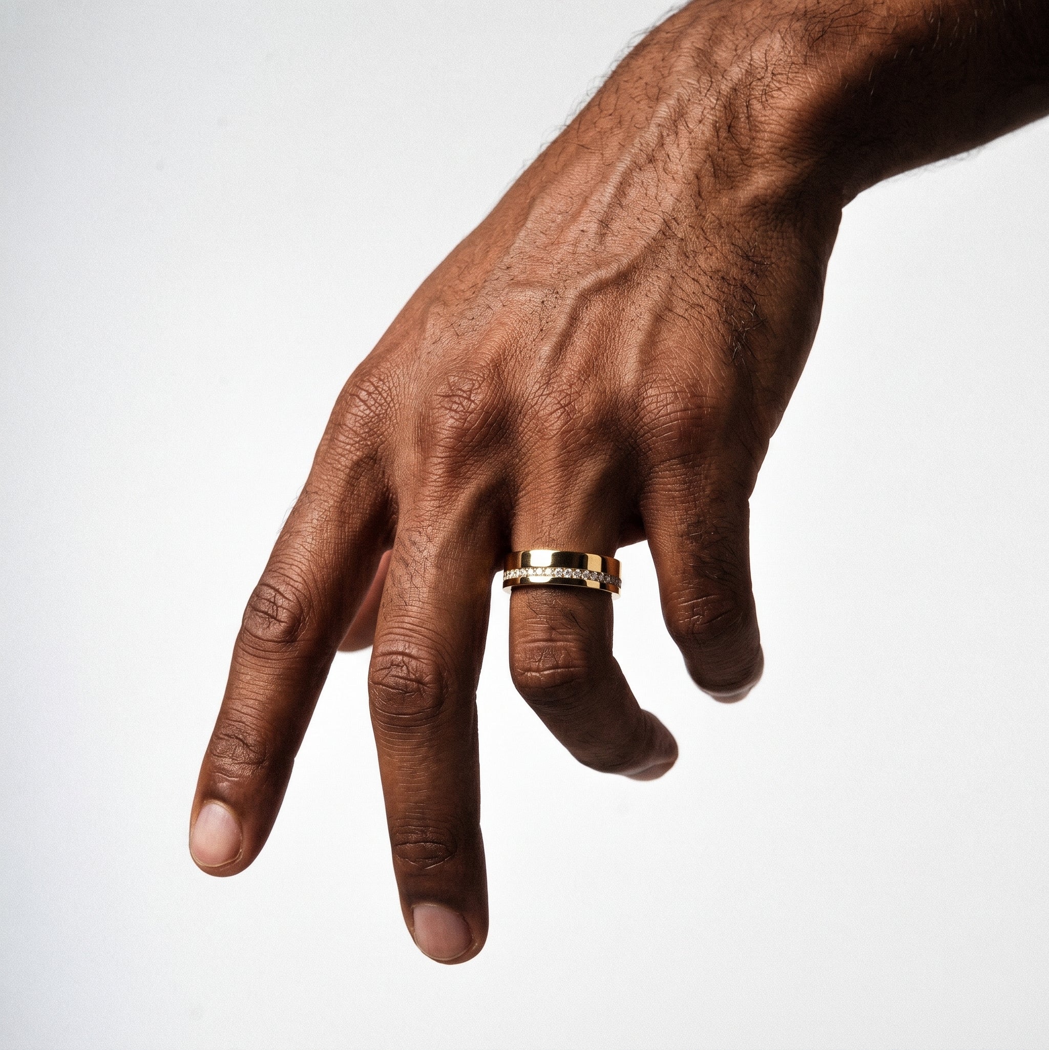 5.5mm Half Pavé Forever Wedding Band, 14k Gold