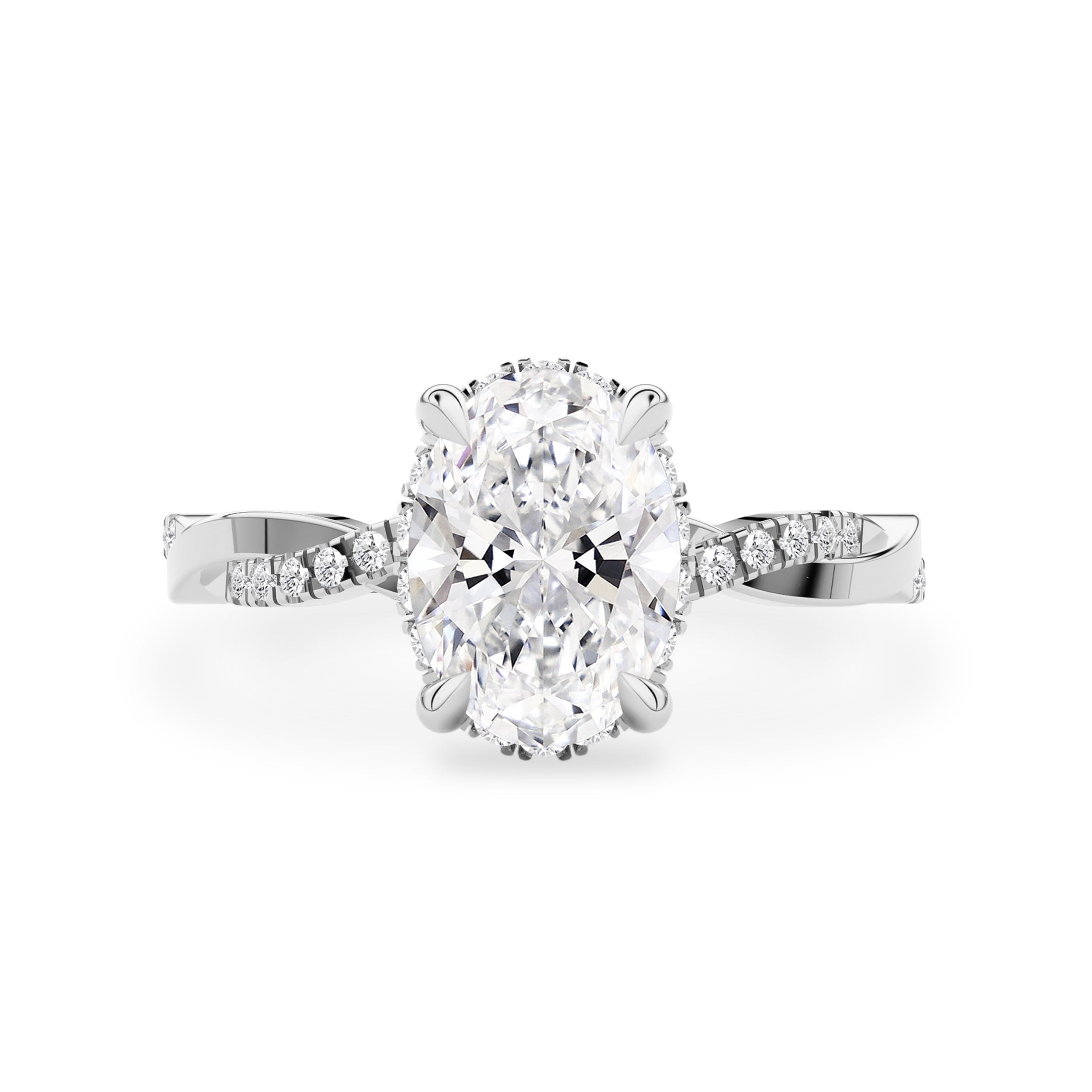 Julia Oval Hidden Halo Twist Band Engagement Ring, High Set