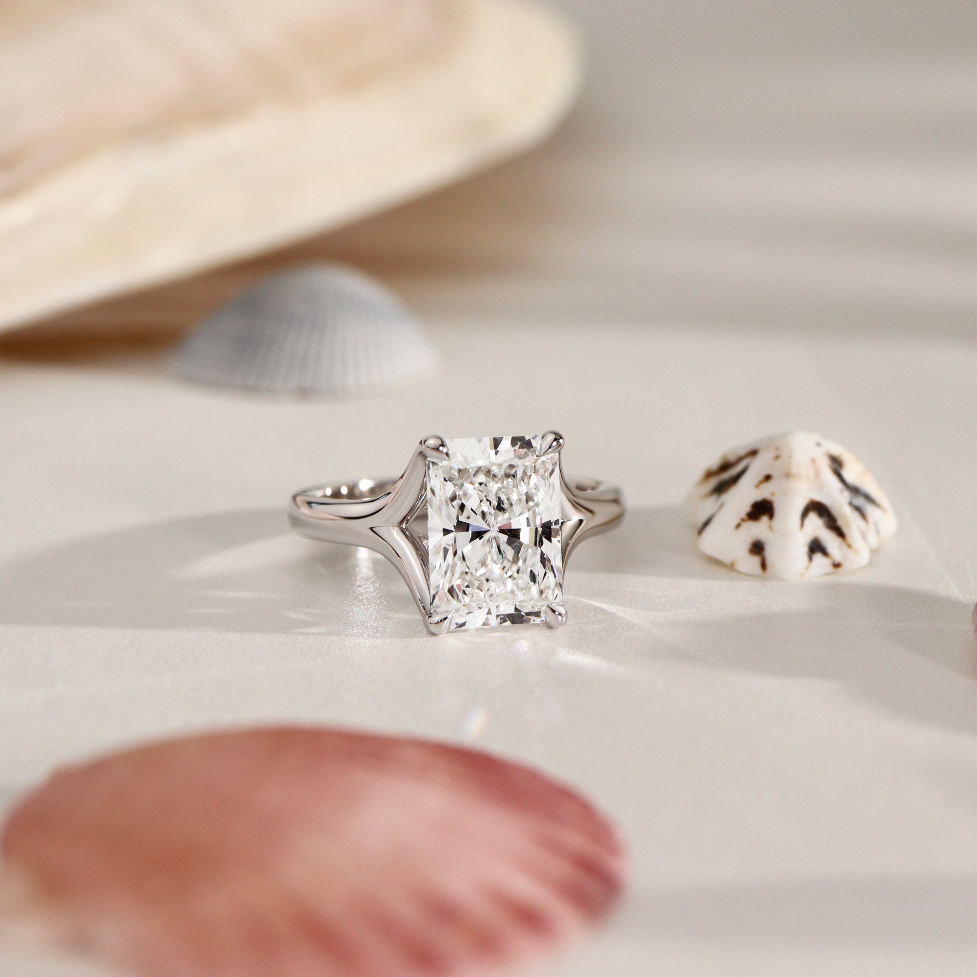 Juniper Radiant Trellis Solitaire Engagement Ring, Moissanite/Lab Grown Diamond