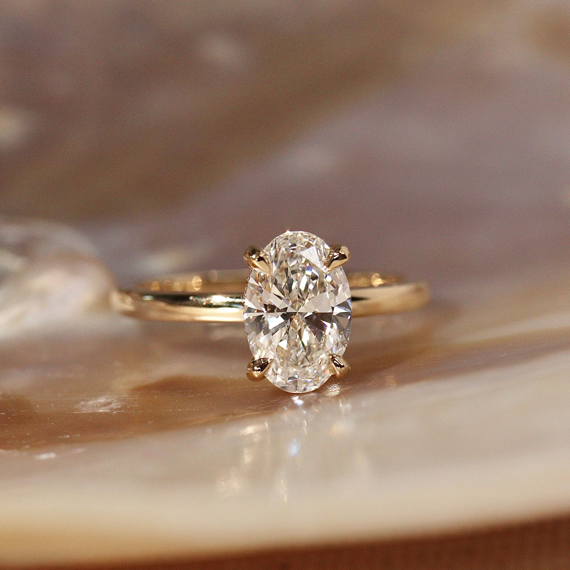 Kamila Oval Pavé Crown Engagement Ring, Moissanite/Lab Grown Diamond