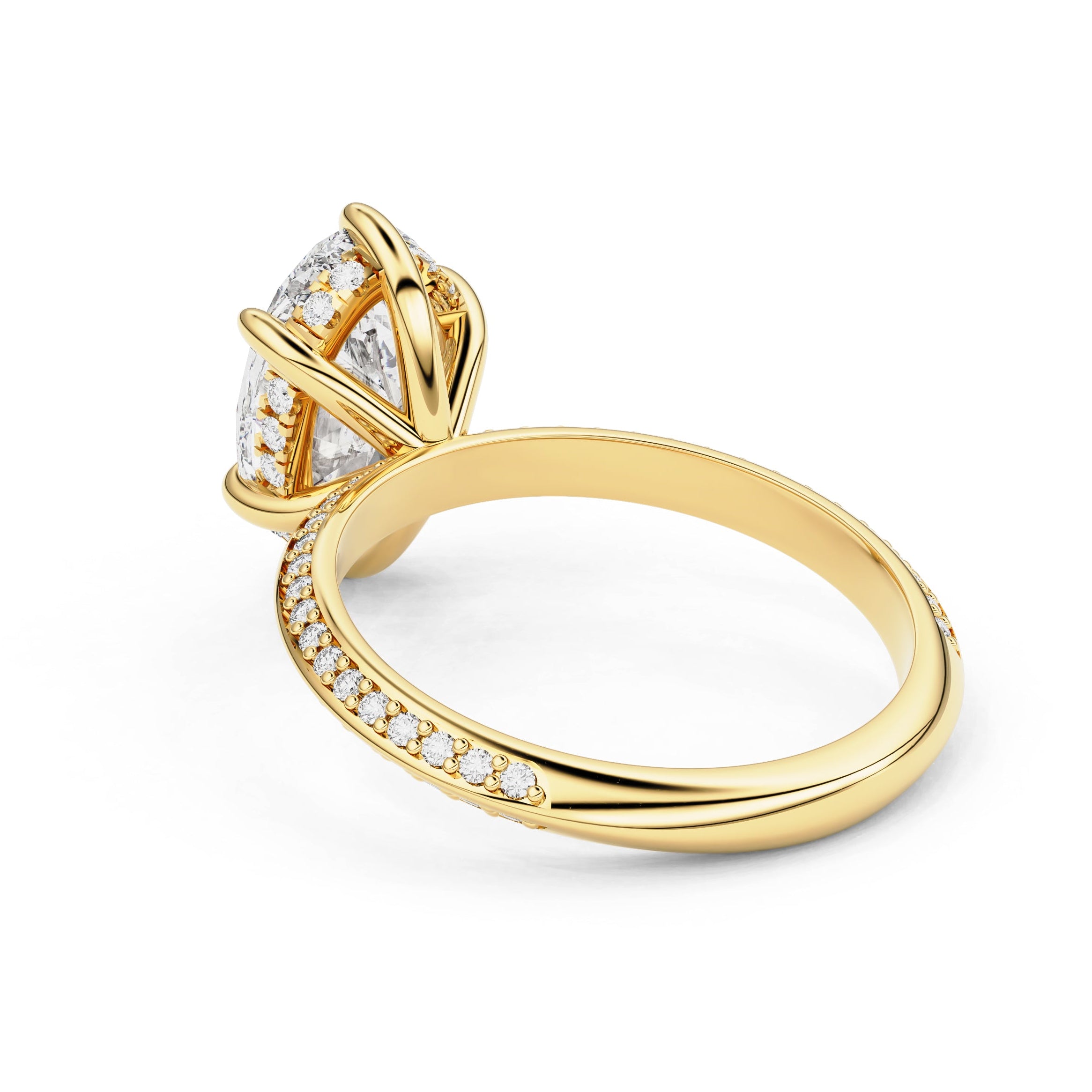 Lena Oval Cut Knife Edge Pavé Band Engagement Ring, Moissanite/Lab Grown Diamond