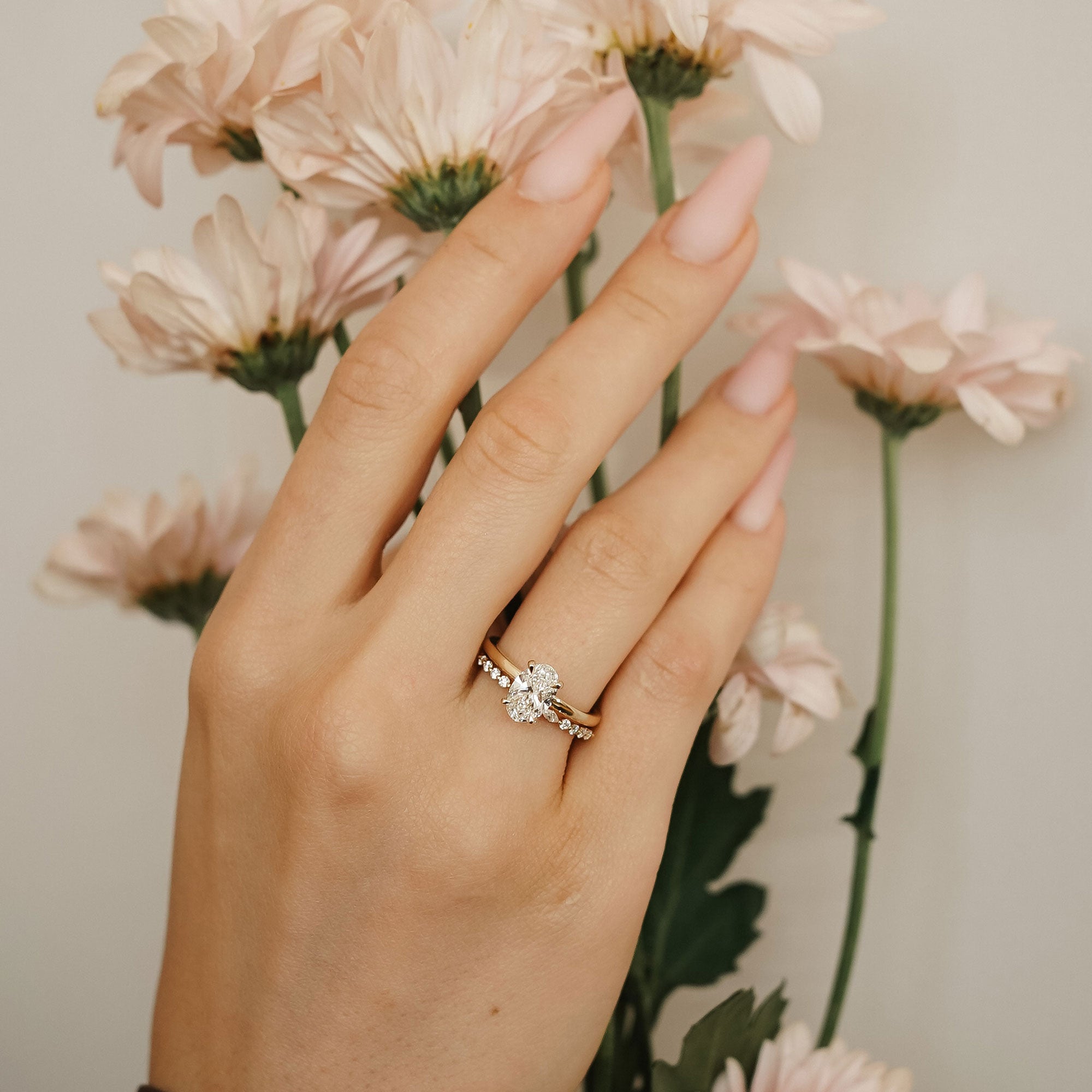 Oval Amelia Hidden Halo Engagement Ring, Pave Crown