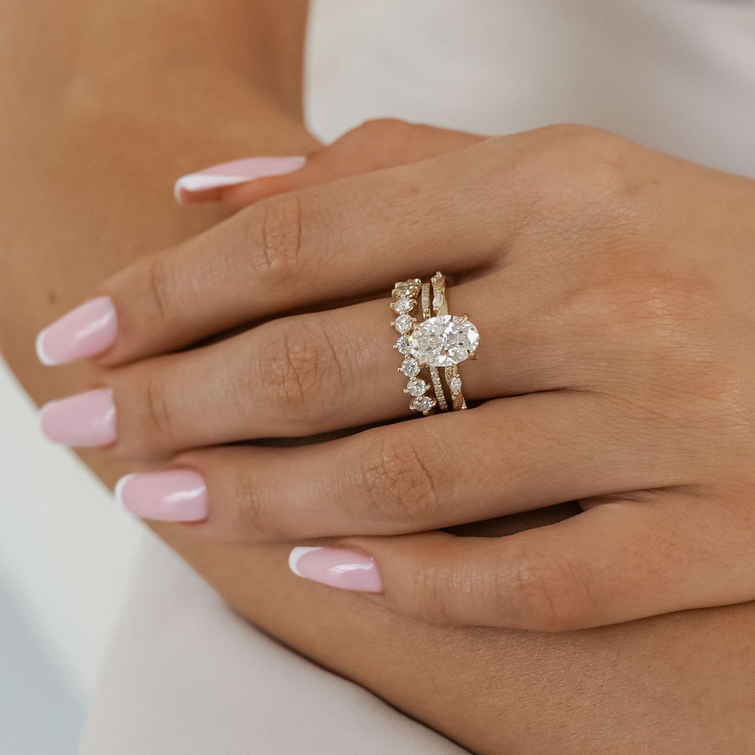 Brooke Oval Cut Leaf Hidden Halo Engagement Ring, Moissanite/Lab Grown Diamond