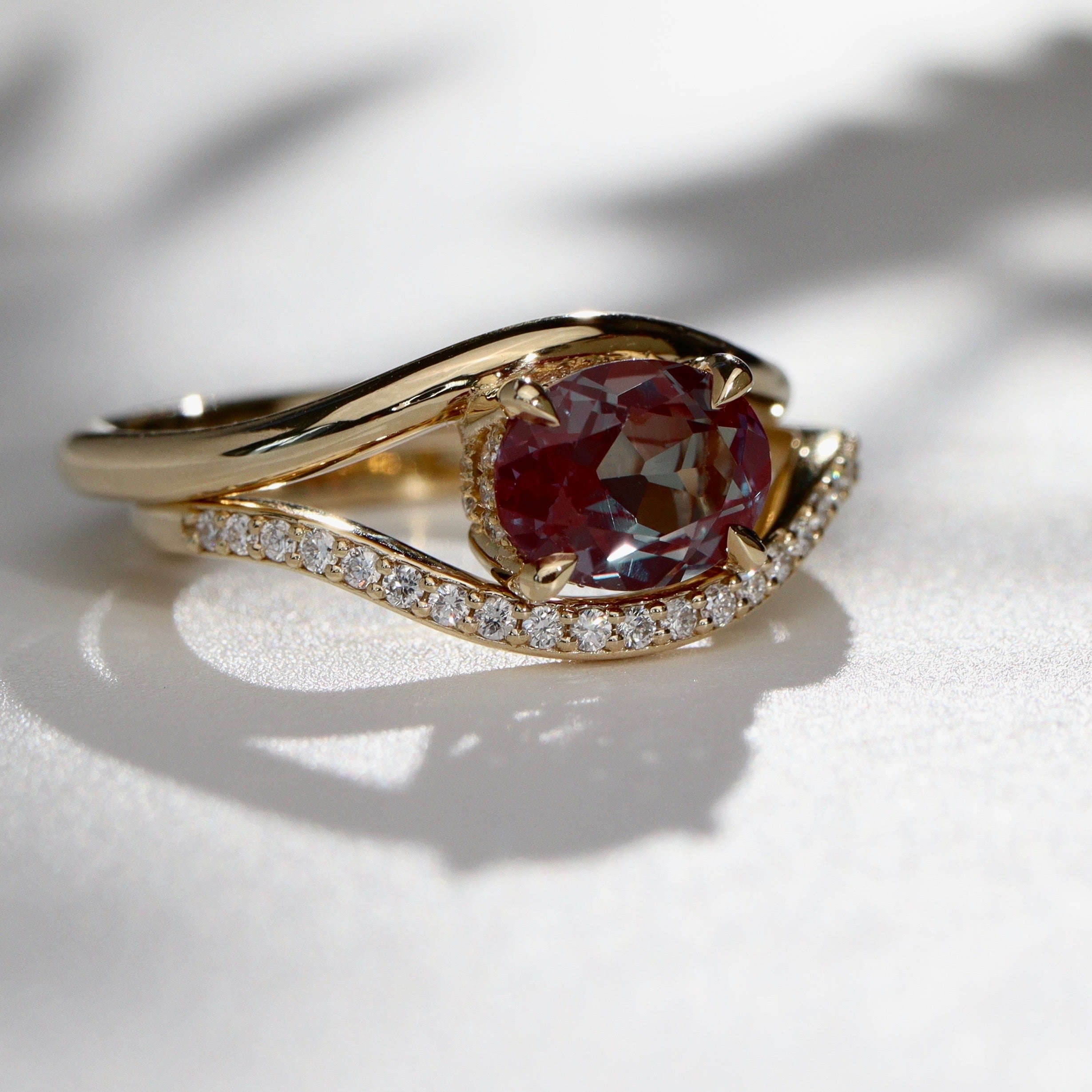 Orla Oval Lab Alexandrite Curved Band Solitaire Engagement Ring