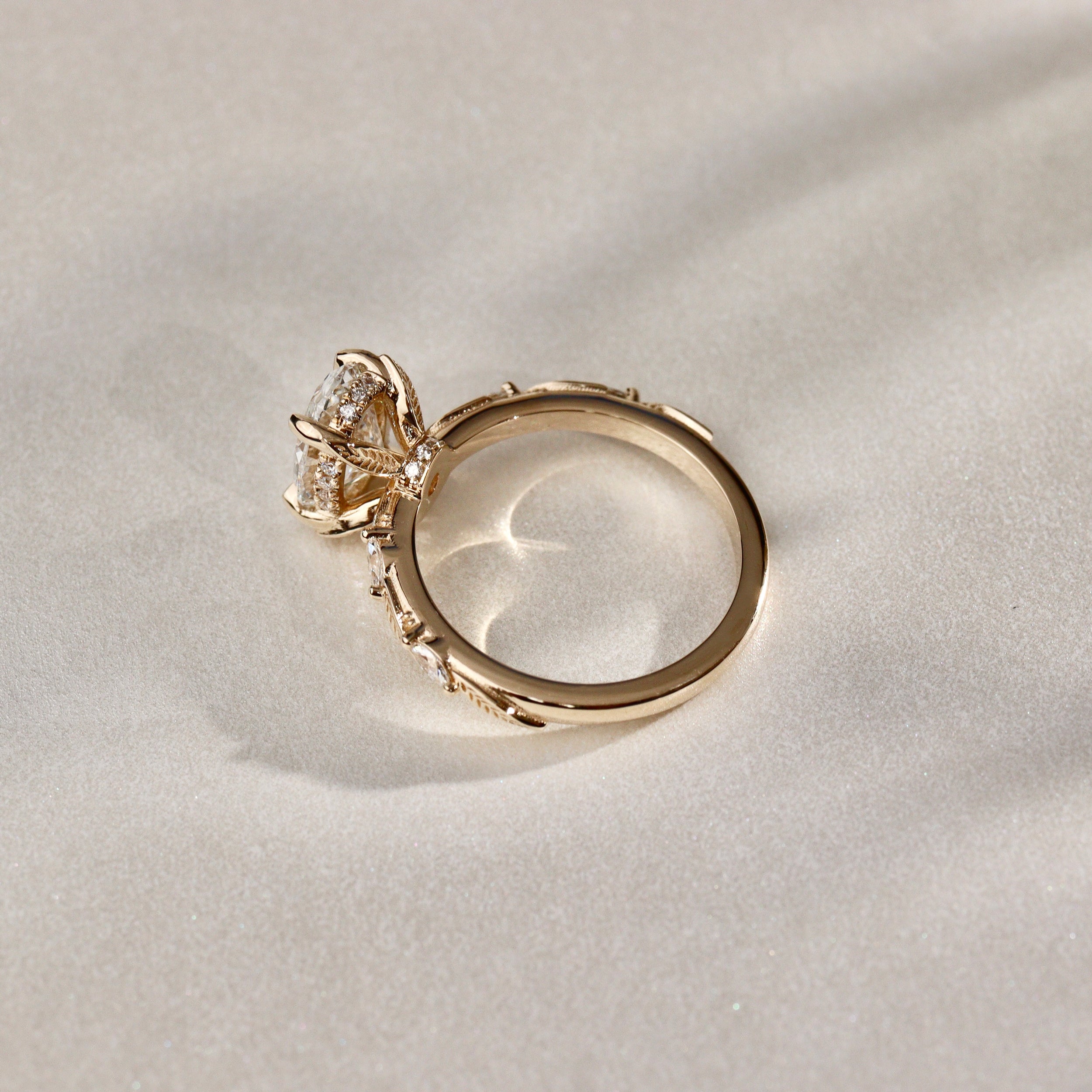 Brooke Oval Cut Leaf Hidden Halo Engagement Ring, Moissanite/Lab Grown Diamond