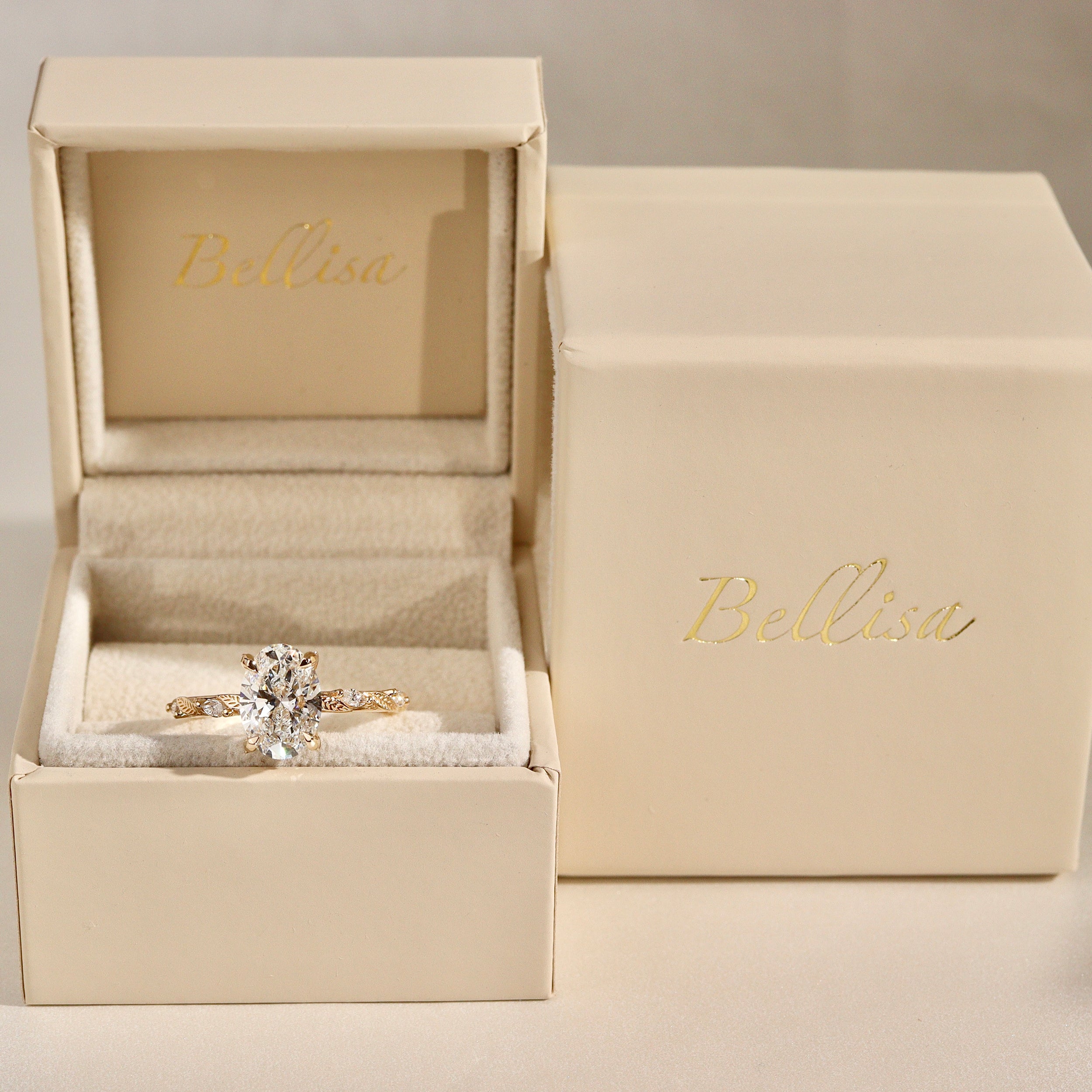 Brooke Oval Cut Leaf Hidden Halo Engagement Ring, Moissanite/Lab Grown Diamond