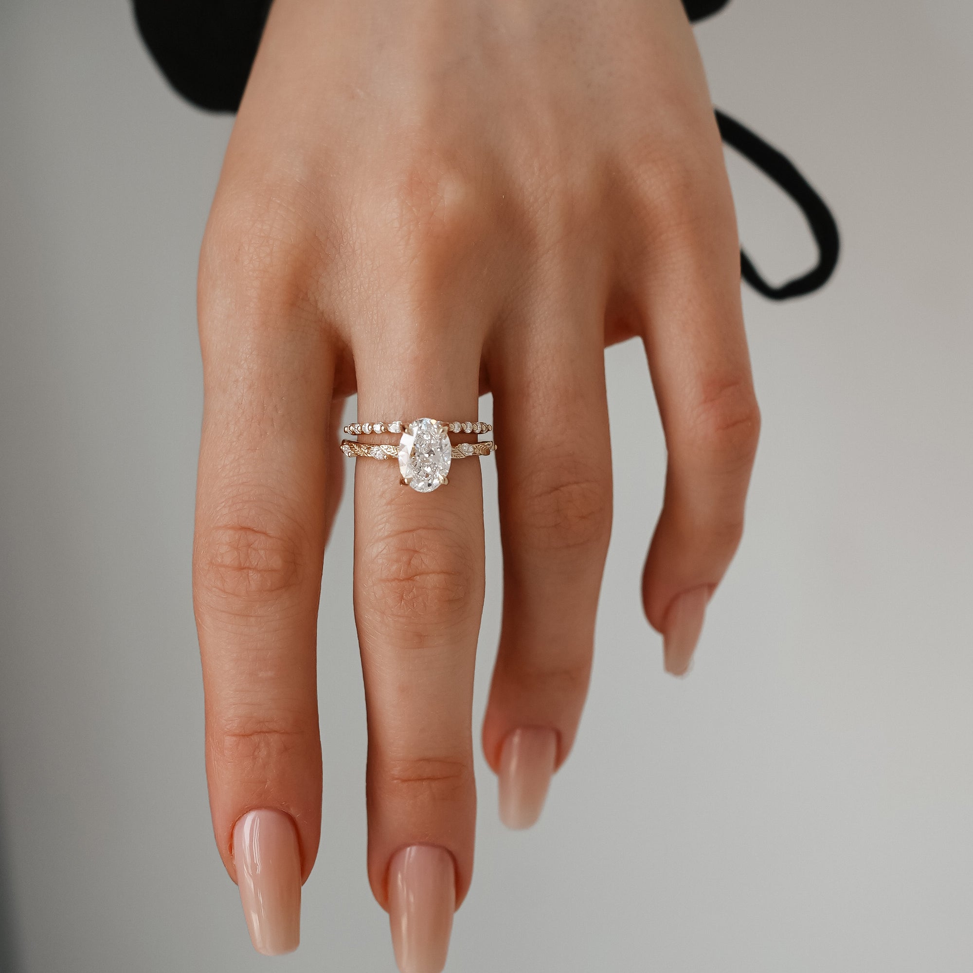 Brooke Oval Cut Leaf Hidden Halo Engagement Ring, Moissanite/Lab Grown Diamond