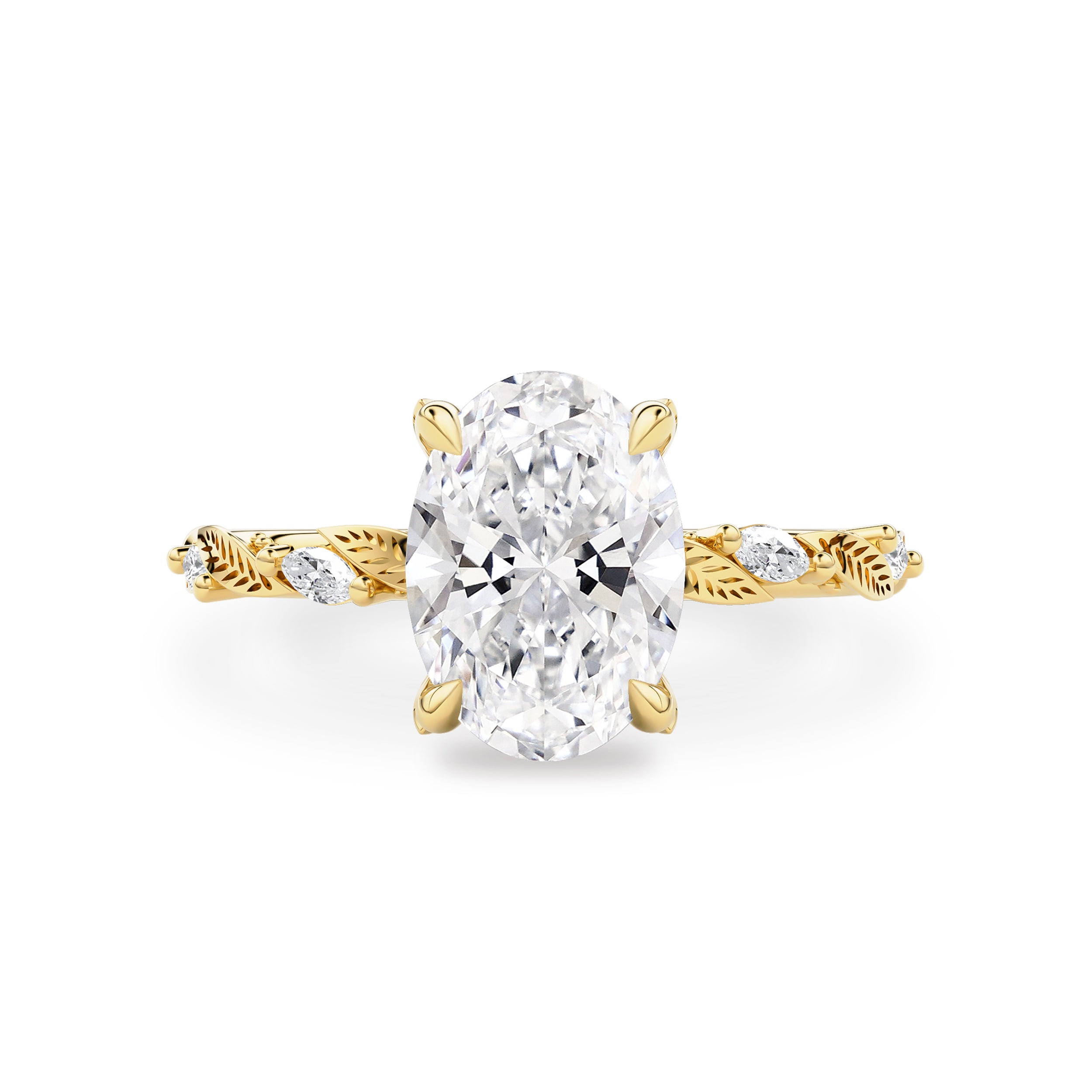 Brooke Oval Cut Leaf Hidden Halo Engagement Ring, Moissanite/Lab Grown Diamond