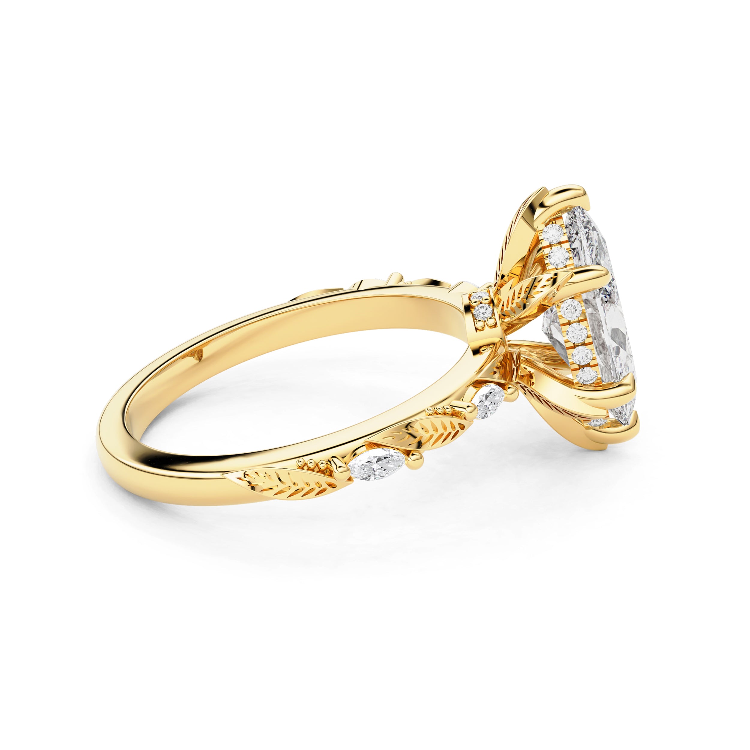 Brooke Marquise Cut Leaf Hidden Halo Engagement Ring, Moissanite/Lab Grown Diamond